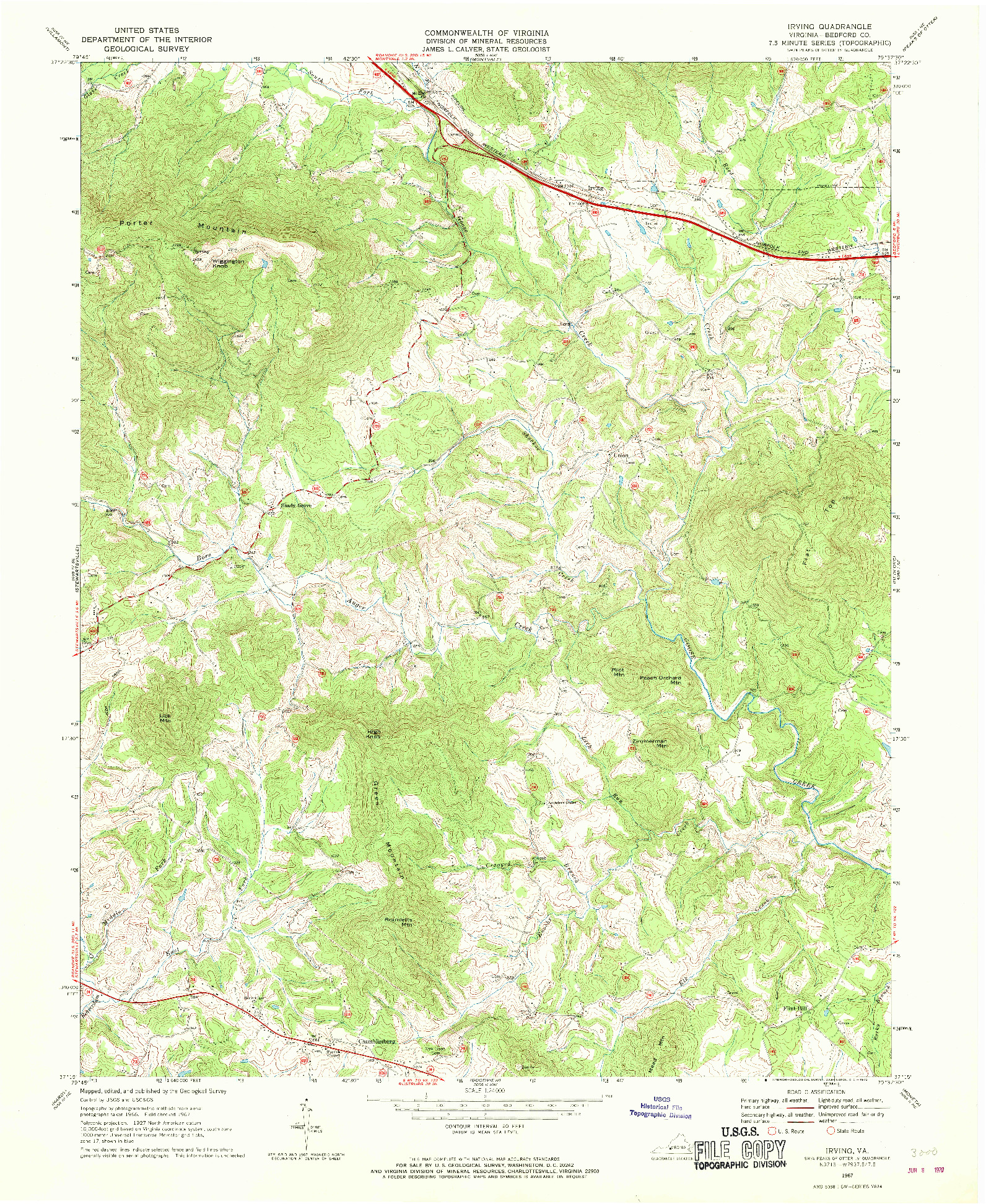 USGS 1:24000-SCALE QUADRANGLE FOR IRVING, VA 1967