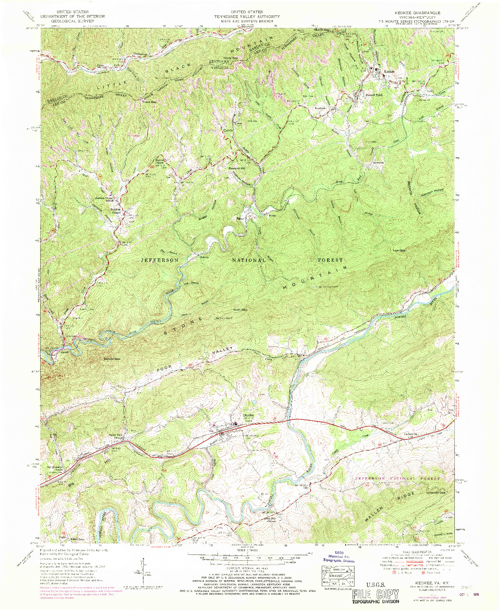 USGS 1:24000-SCALE QUADRANGLE FOR KEOKEE, VA 1955