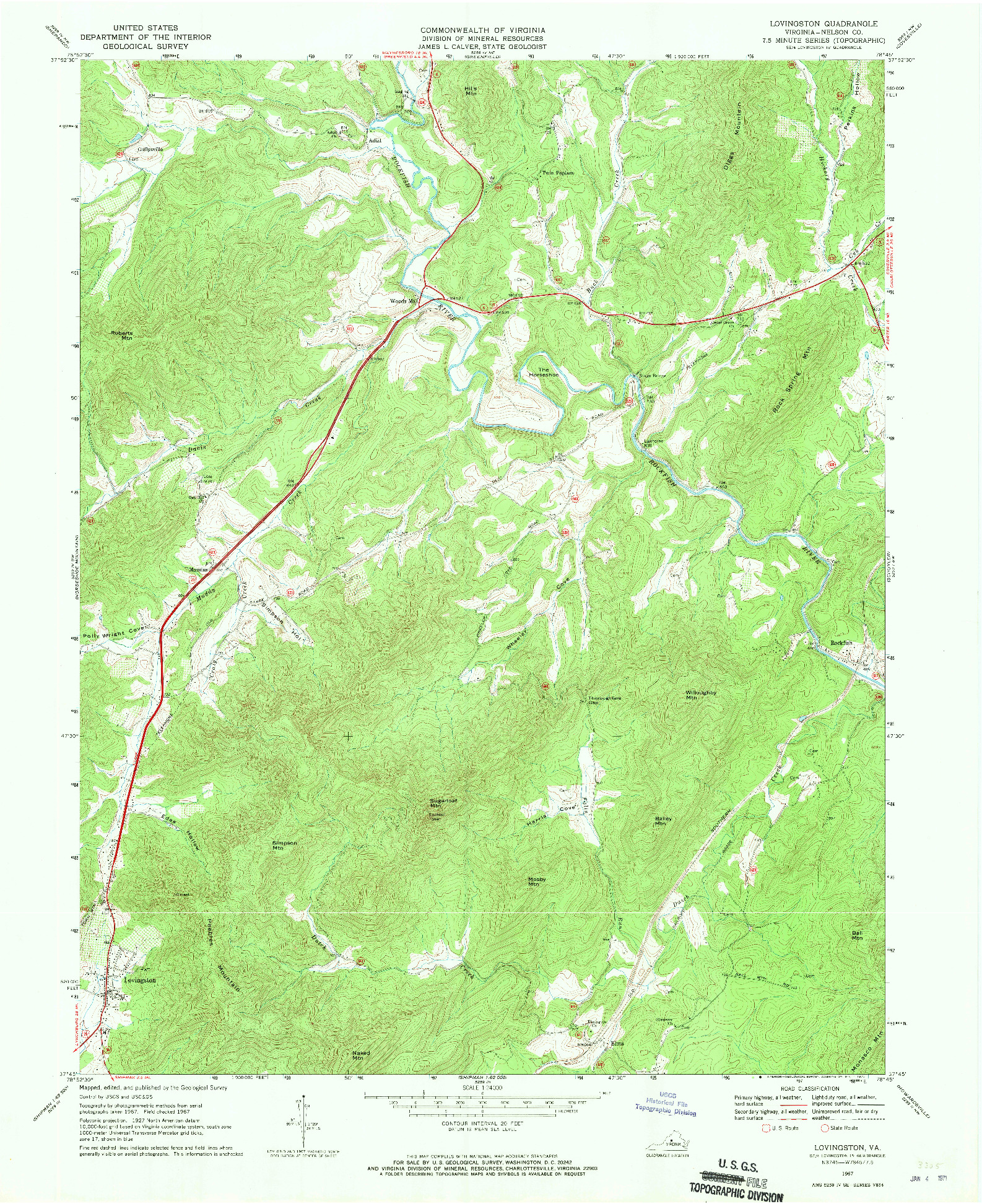 USGS 1:24000-SCALE QUADRANGLE FOR LOVINGSTON, VA 1967