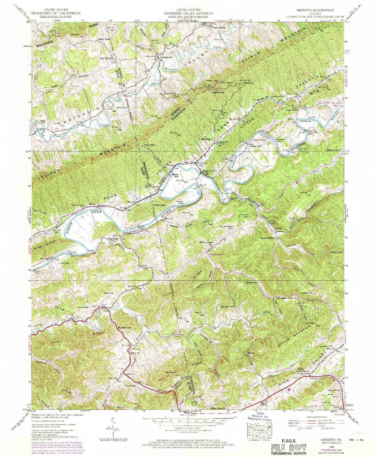USGS 1:24000-SCALE QUADRANGLE FOR MENDOTA, VA 1938