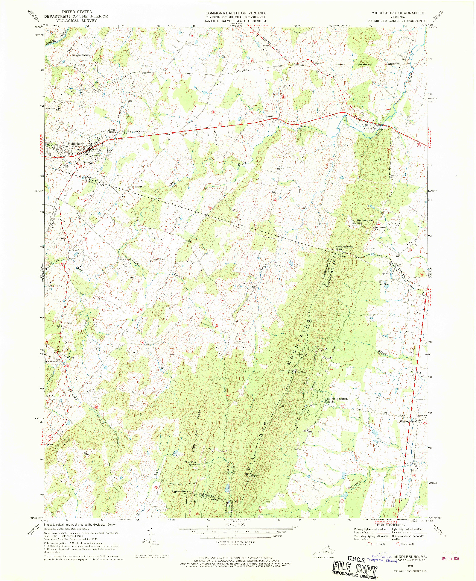 USGS 1:24000-SCALE QUADRANGLE FOR MIDDLEBURG, VA 1968