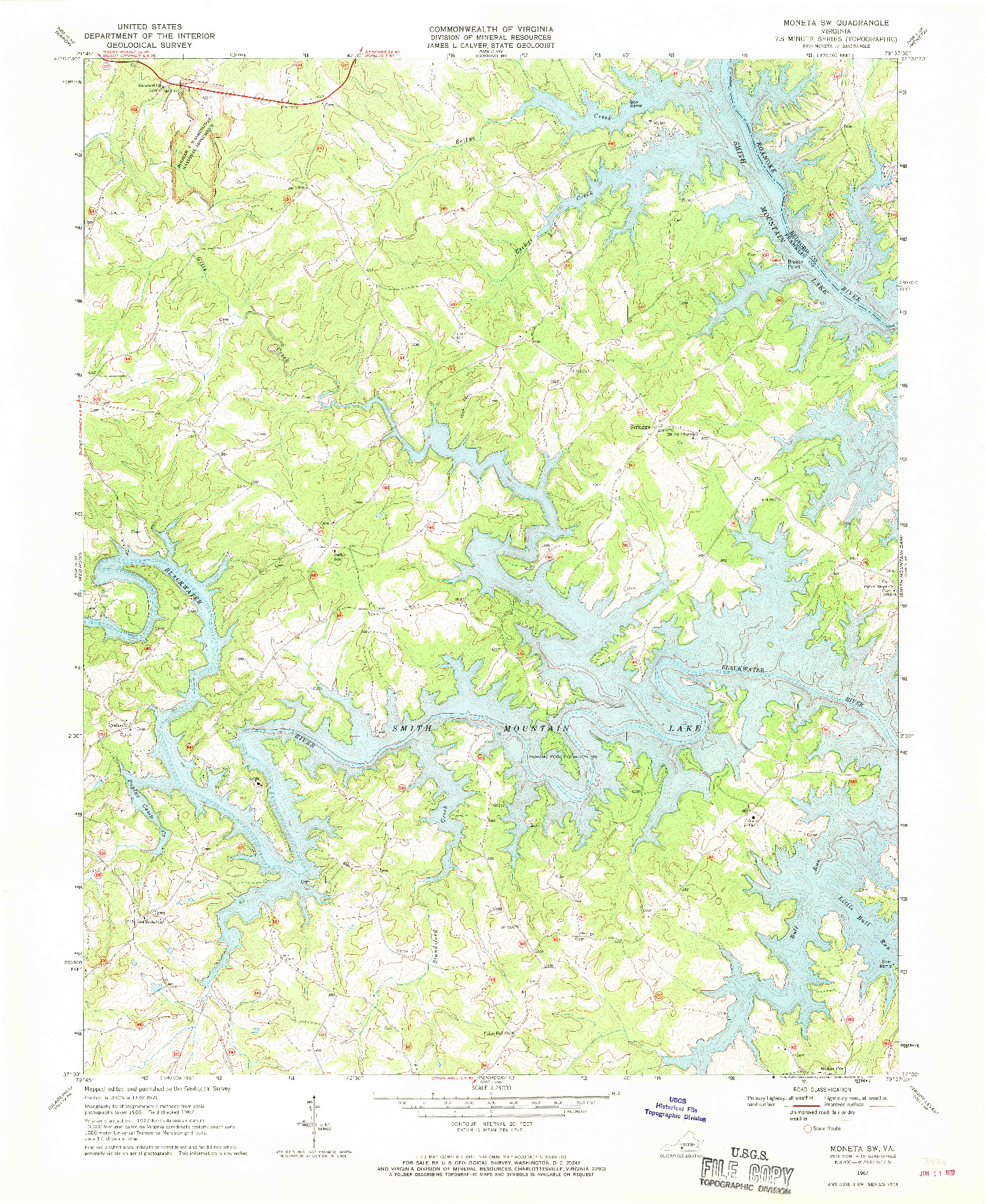 USGS 1:24000-SCALE QUADRANGLE FOR MONETA SW, VA 1967