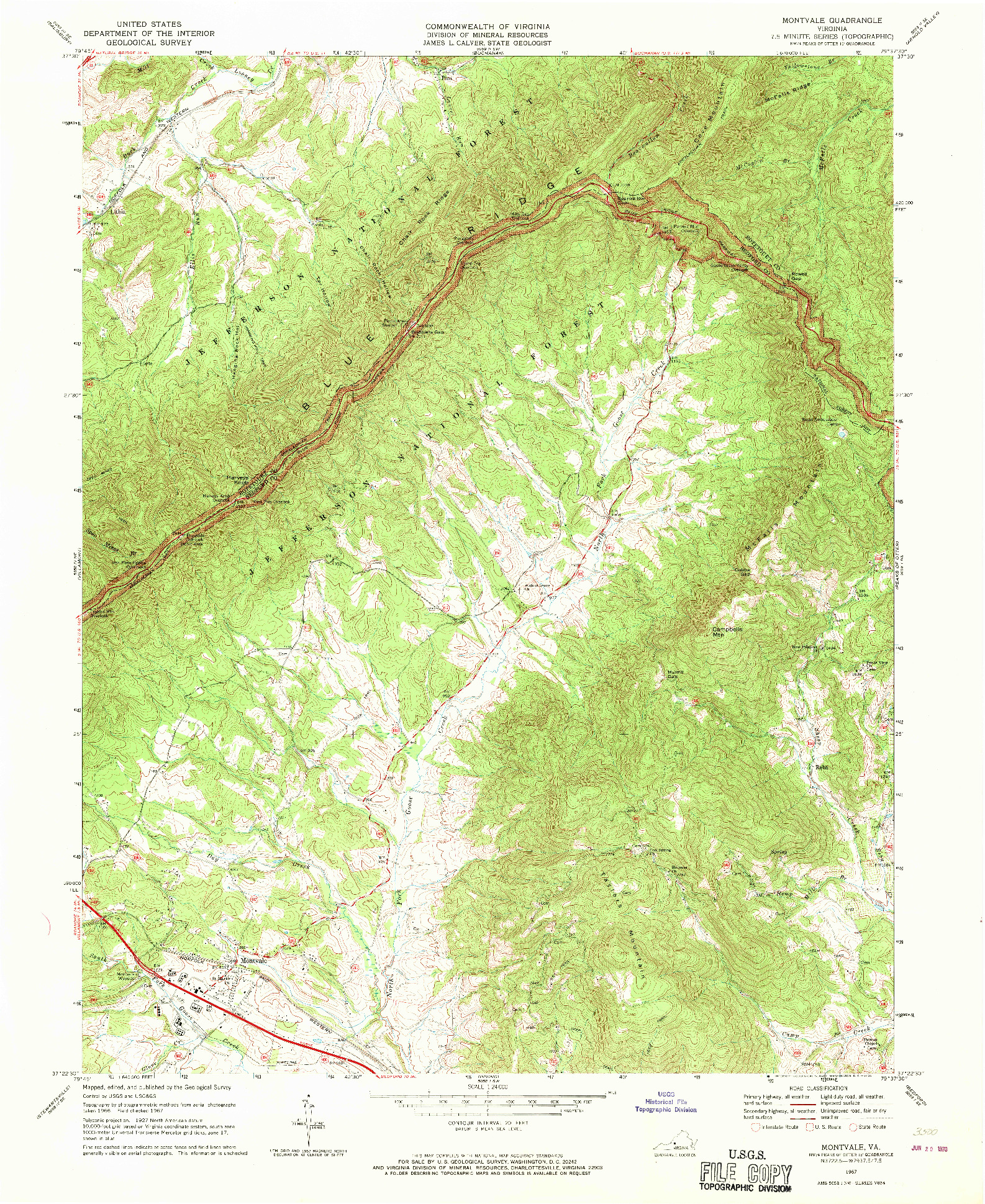 USGS 1:24000-SCALE QUADRANGLE FOR MONTVALE, VA 1967