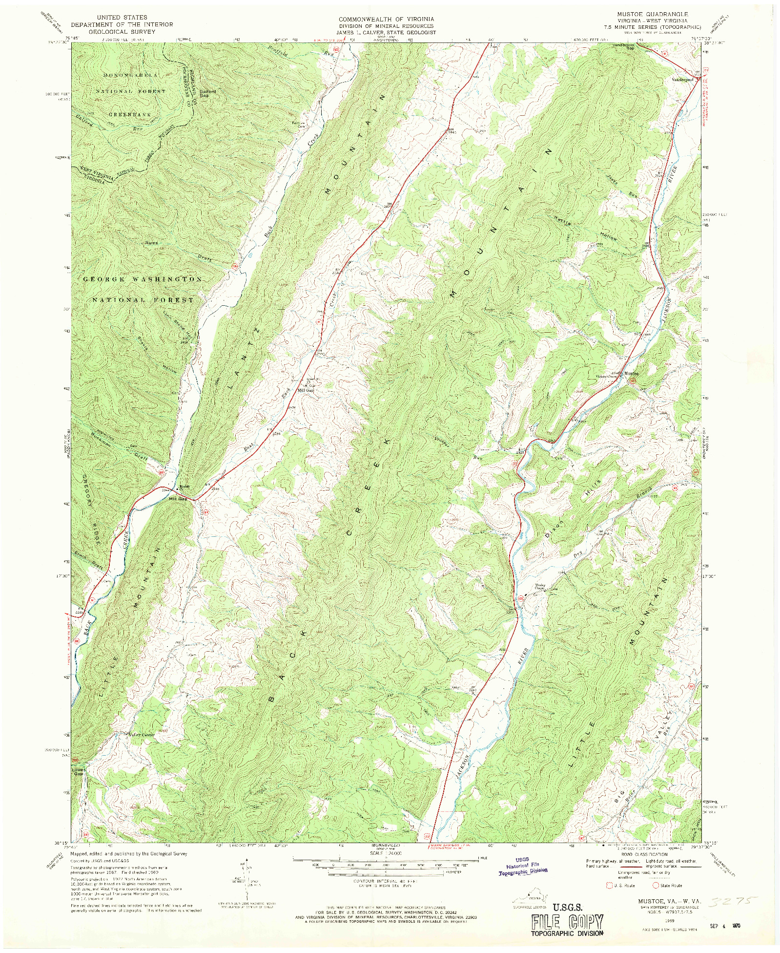 USGS 1:24000-SCALE QUADRANGLE FOR MUSTOE, VA 1969