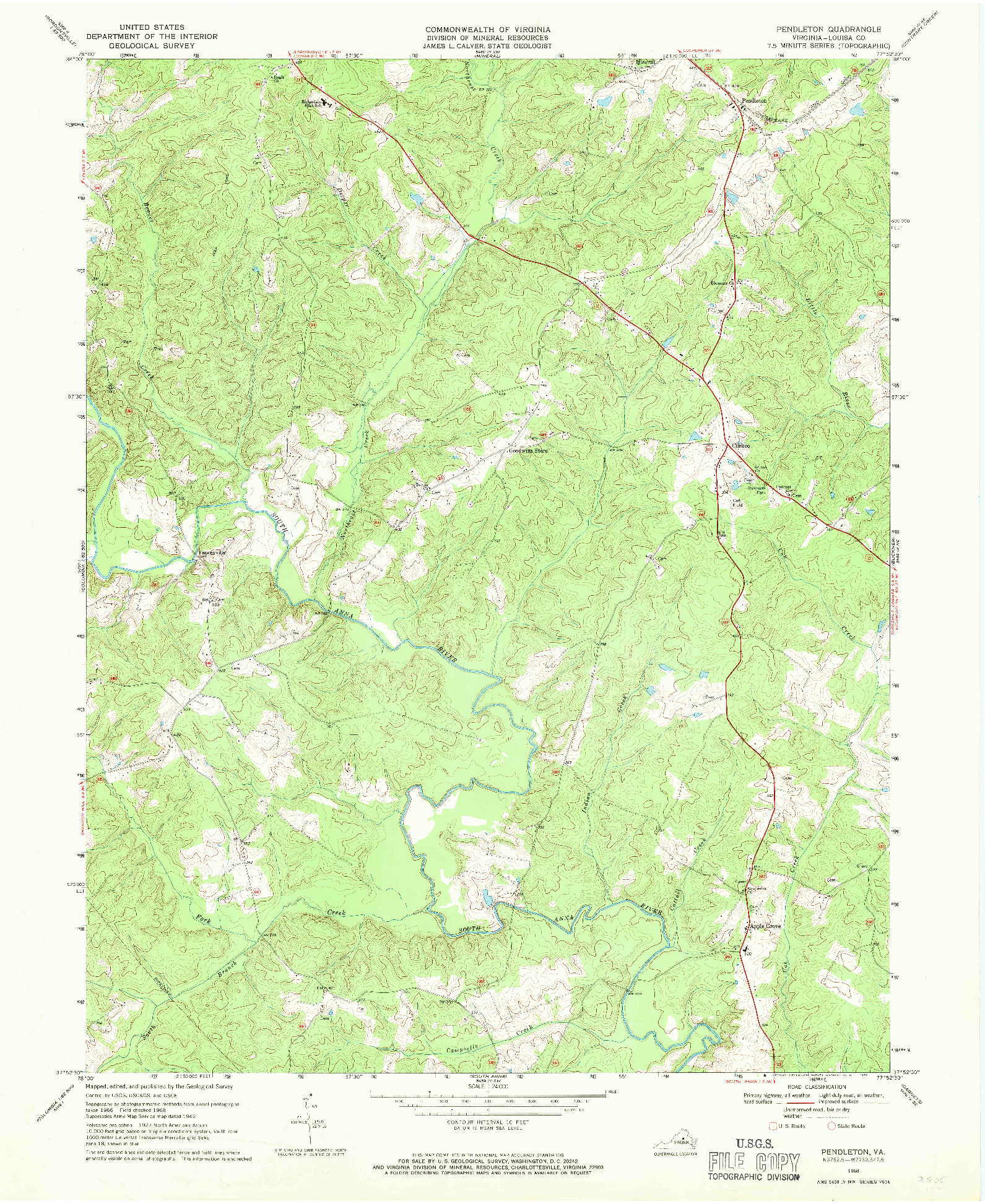 USGS 1:24000-SCALE QUADRANGLE FOR PENDLETON, VA 1968