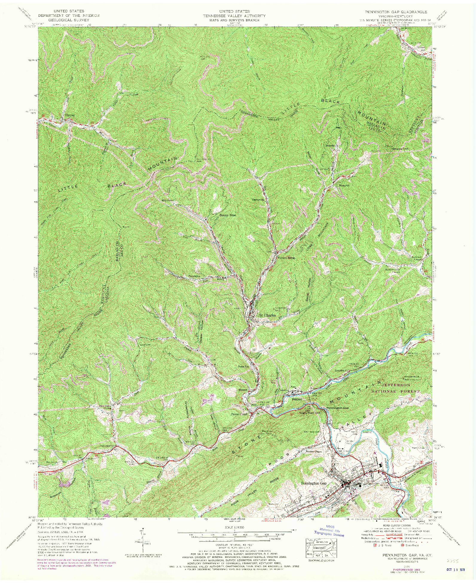 USGS 1:24000-SCALE QUADRANGLE FOR PENNINGTON GAP, VA 1955