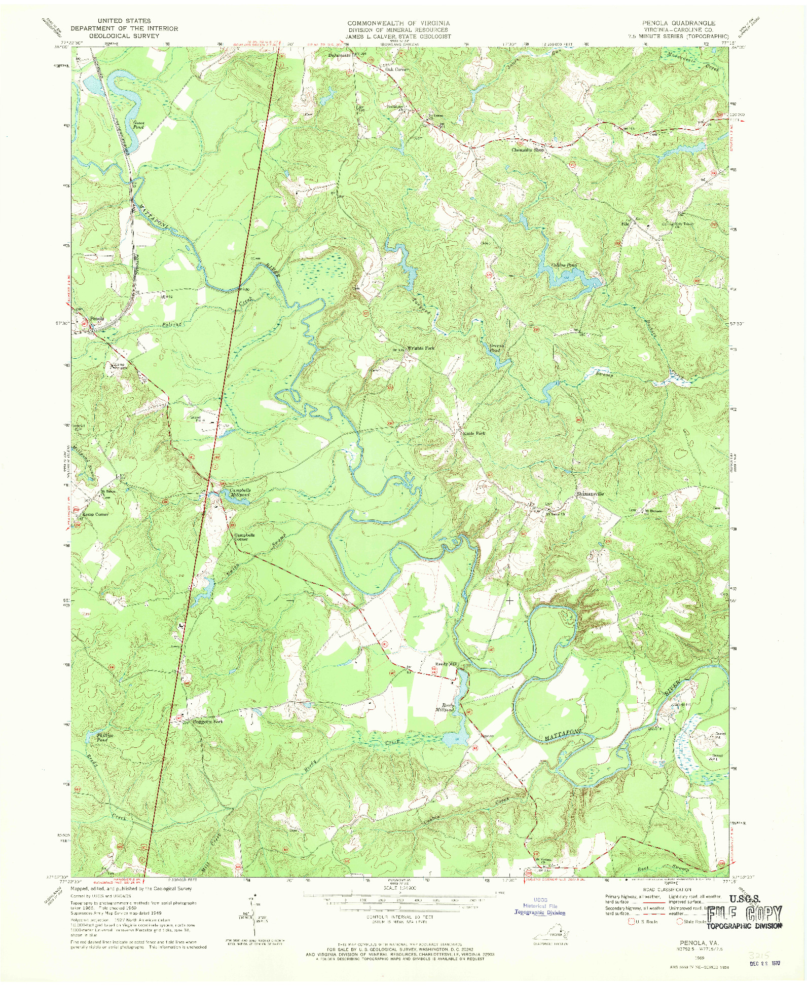 USGS 1:24000-SCALE QUADRANGLE FOR PENOLA, VA 1969