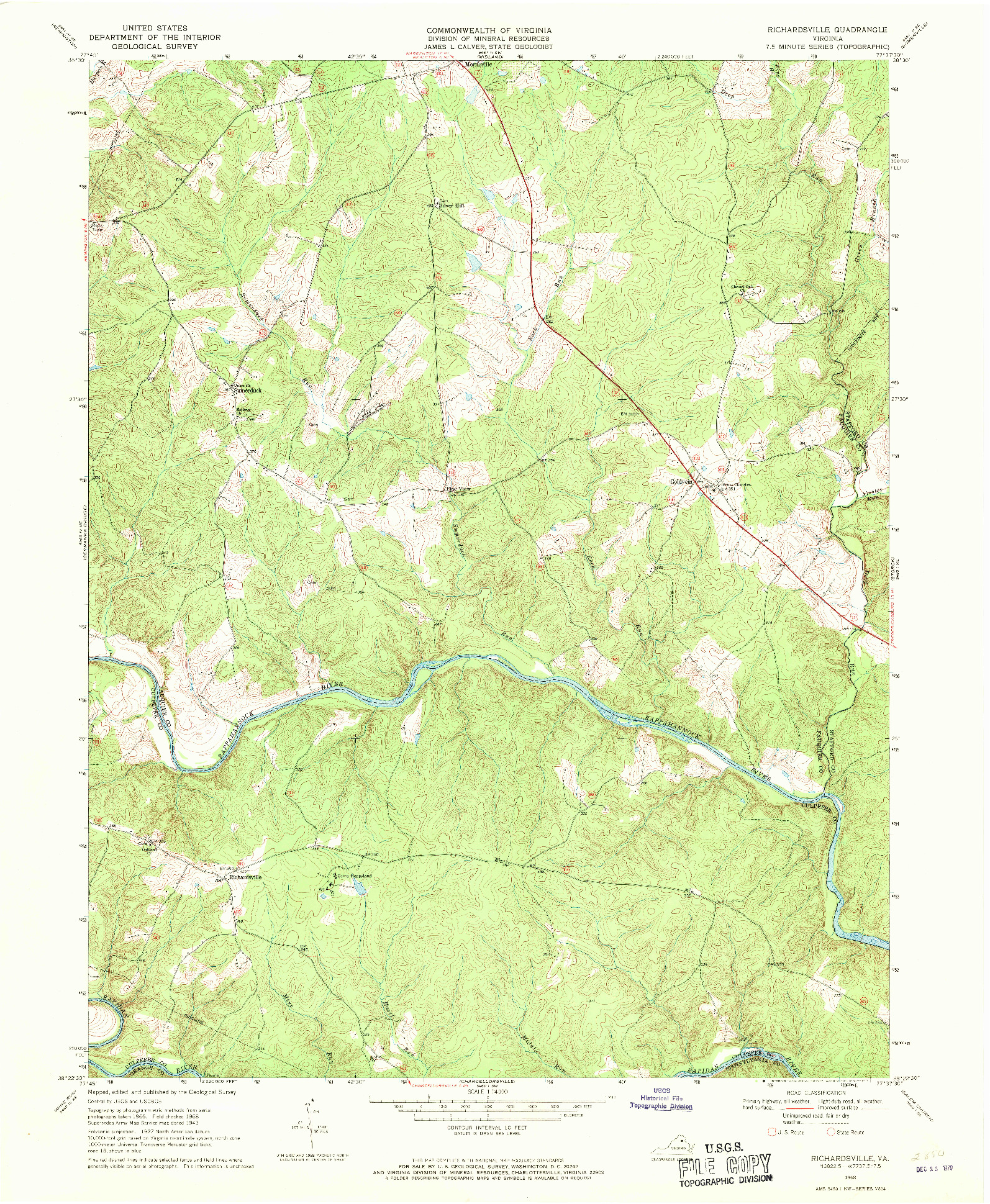 USGS 1:24000-SCALE QUADRANGLE FOR RICHARDSVILLE, VA 1968