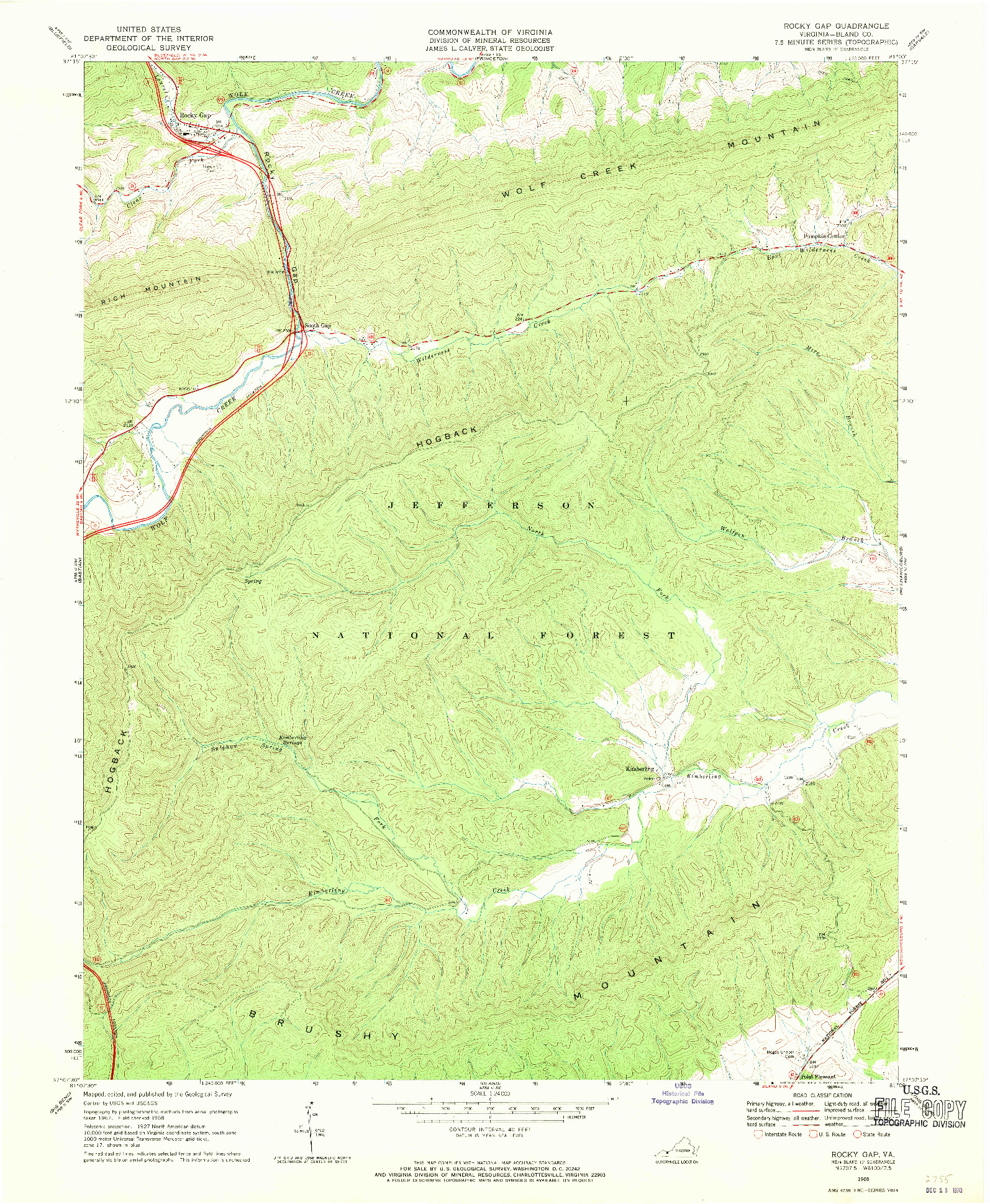 USGS 1:24000-SCALE QUADRANGLE FOR ROCKY GAP, VA 1968