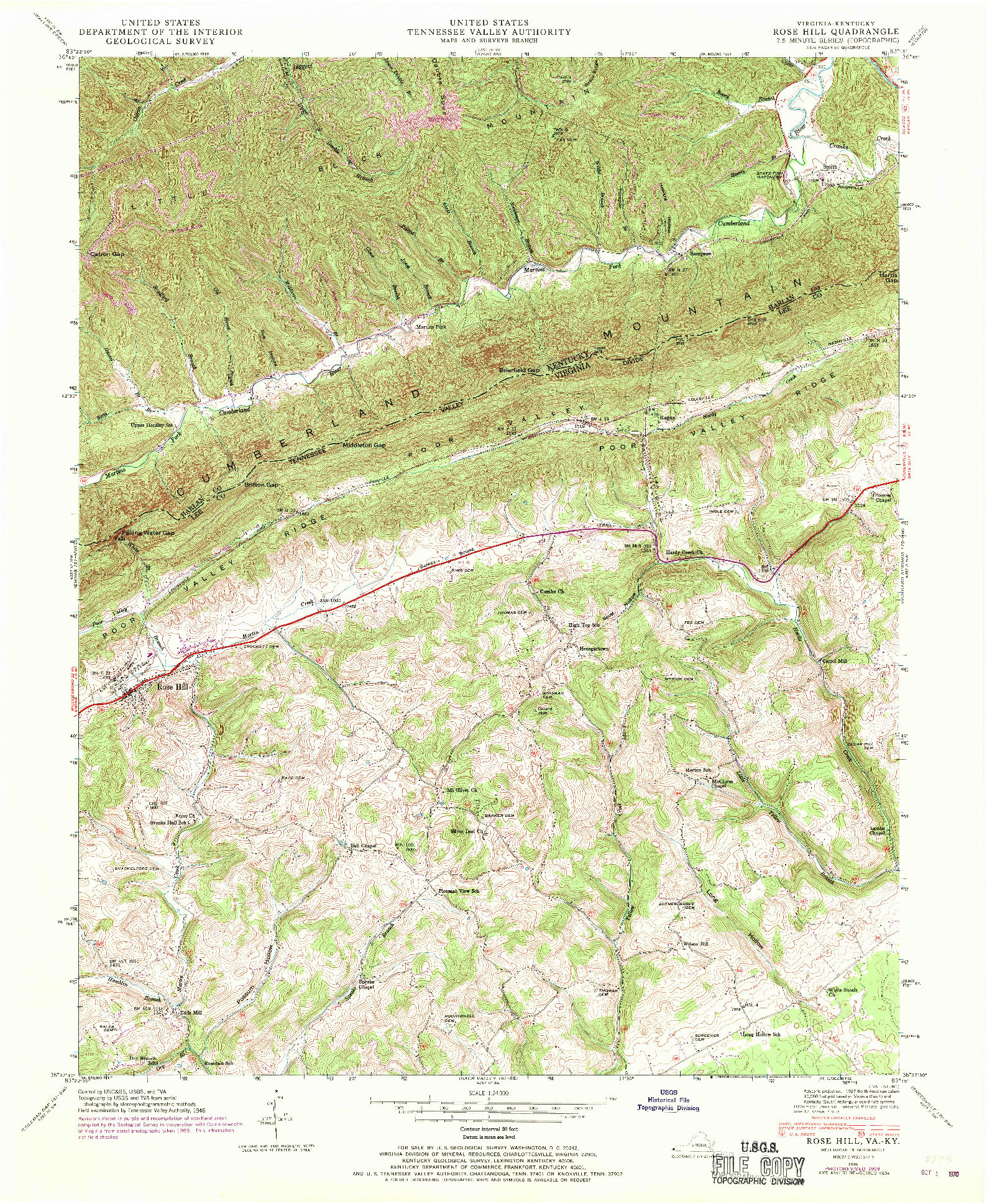 USGS 1:24000-SCALE QUADRANGLE FOR ROSE HILL, VA 1946