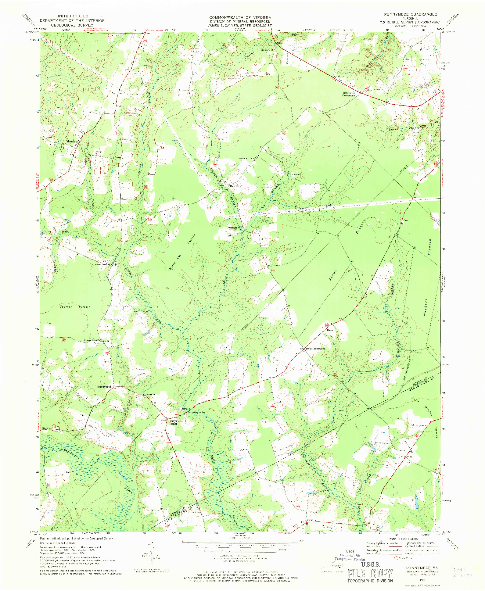 USGS 1:24000-SCALE QUADRANGLE FOR RUNNYMEDE, VA 1968
