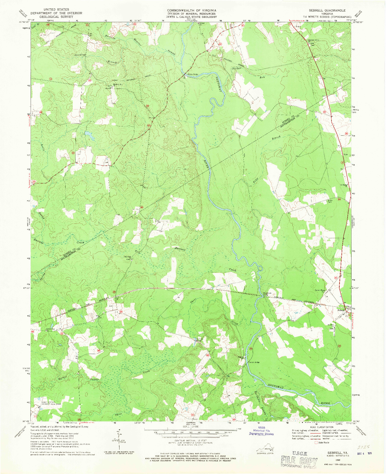 USGS 1:24000-SCALE QUADRANGLE FOR SEBRELL, VA 1968