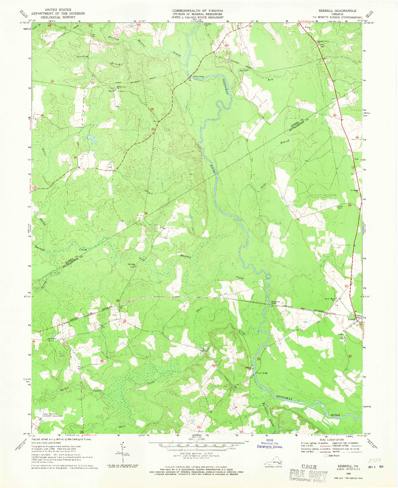 USGS 1:24000-SCALE QUADRANGLE FOR SEBRELL, VA 1968