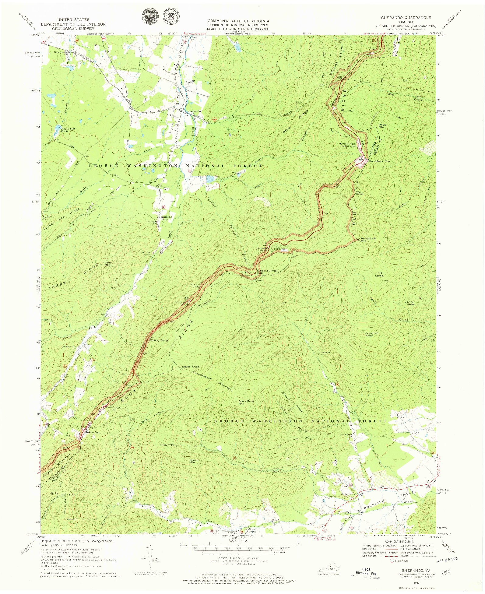 USGS 1:24000-SCALE QUADRANGLE FOR SHERANDO, VA 1967