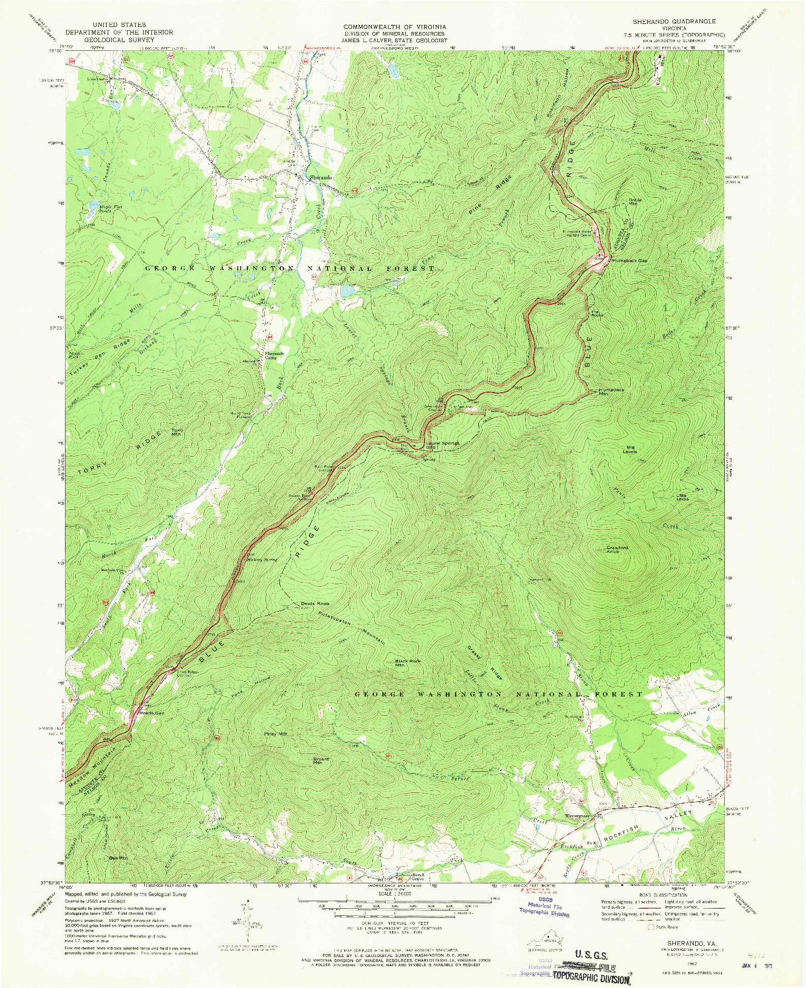 USGS 1:24000-SCALE QUADRANGLE FOR SHERANDO, VA 1967