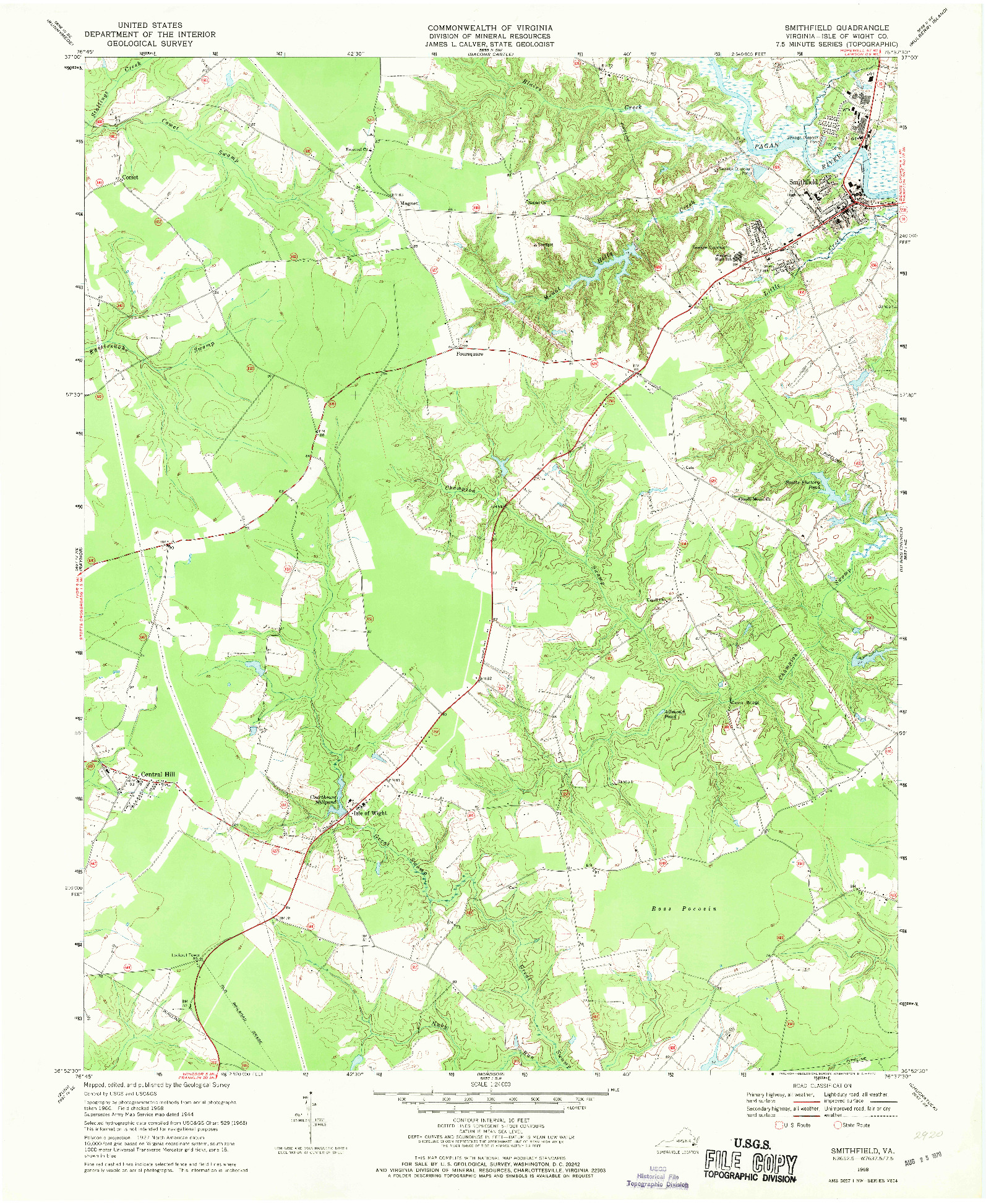 USGS 1:24000-SCALE QUADRANGLE FOR SMITHFIELD, VA 1968
