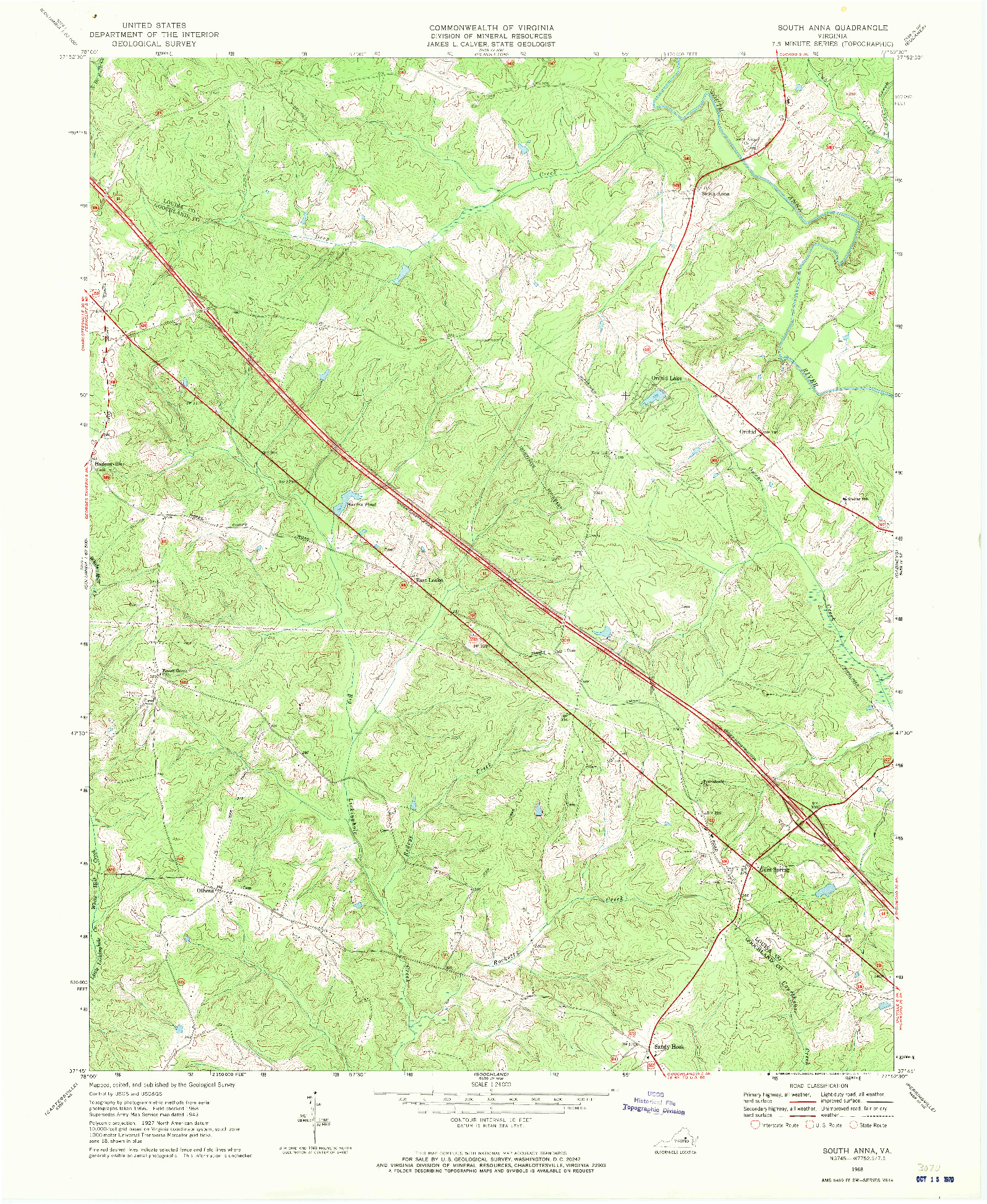 USGS 1:24000-SCALE QUADRANGLE FOR SOUTH ANNA, VA 1968