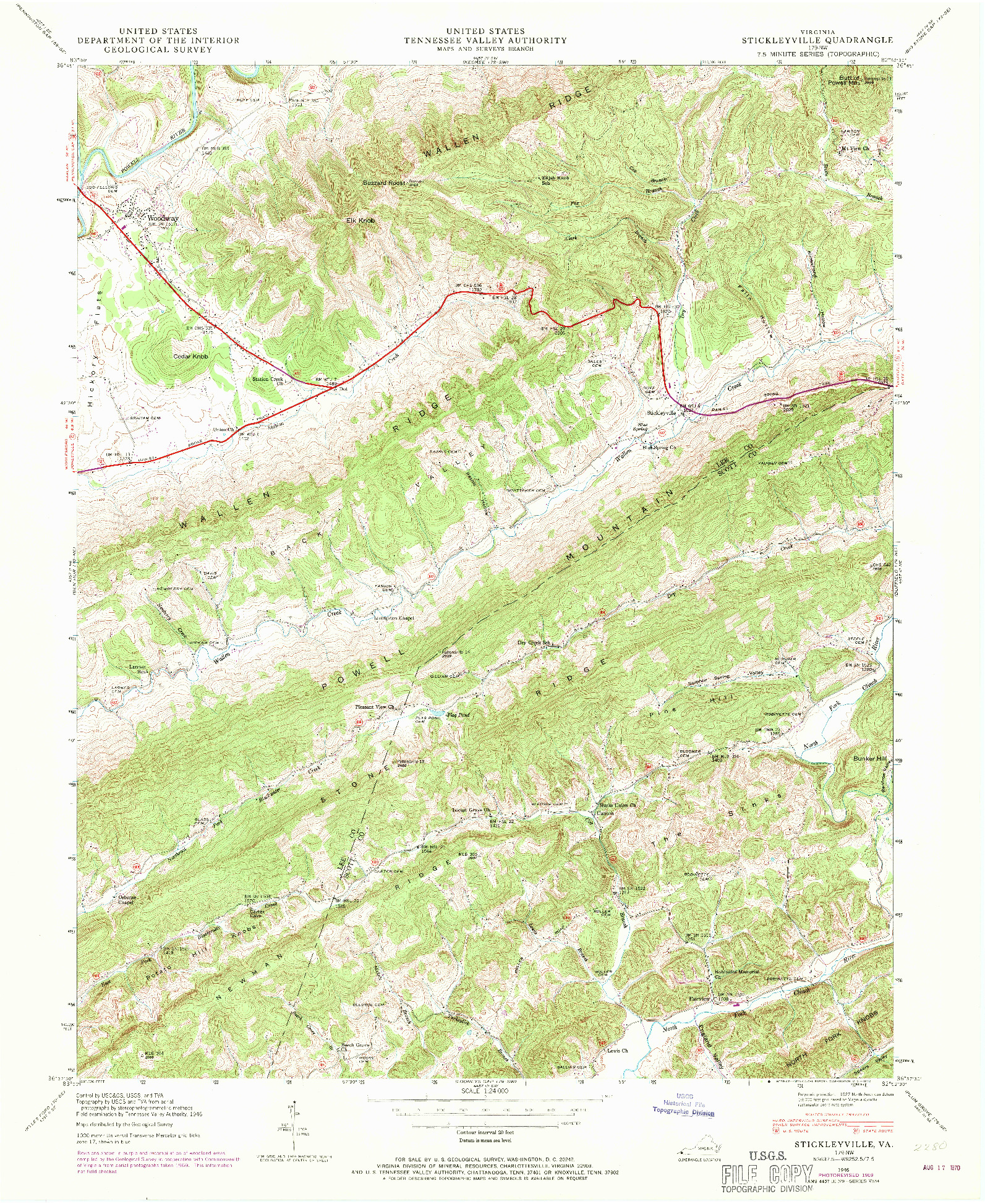 USGS 1:24000-SCALE QUADRANGLE FOR STICKLEYVILLE, VA 1946