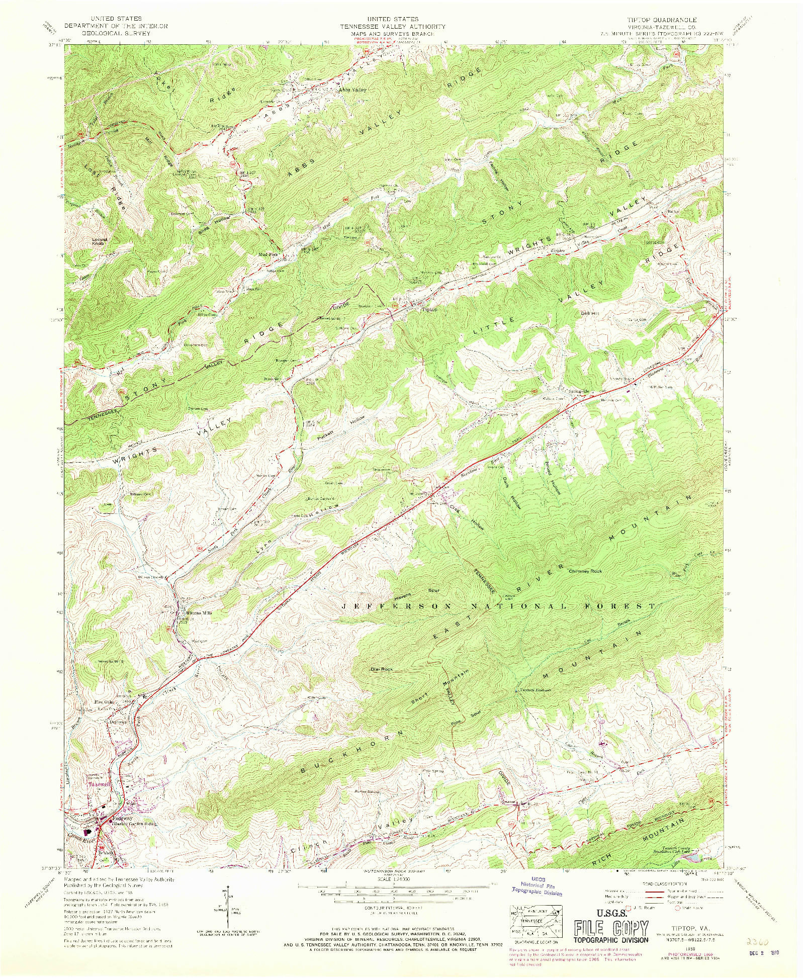 USGS 1:24000-SCALE QUADRANGLE FOR TIPTOP, VA 1958