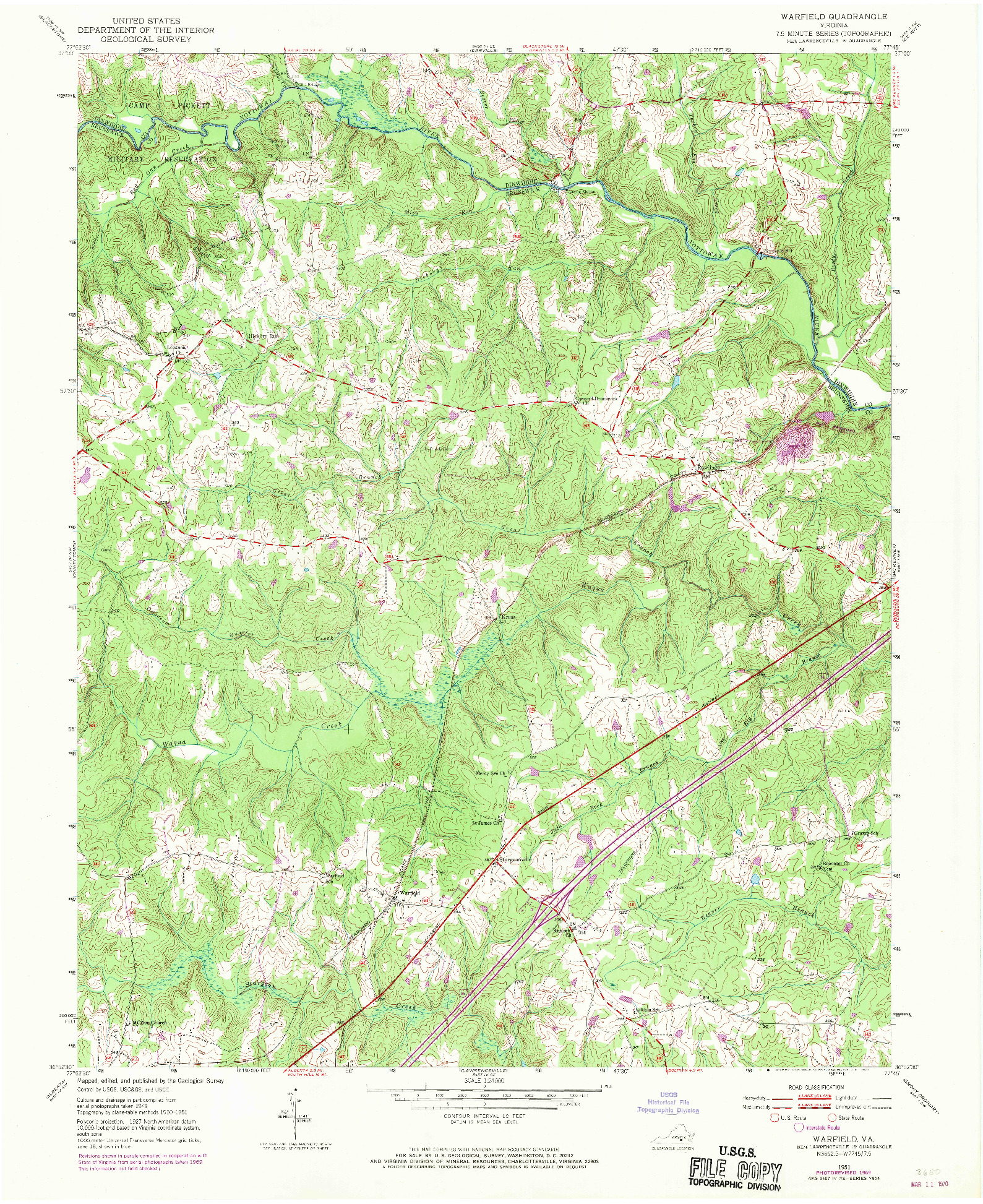 USGS 1:24000-SCALE QUADRANGLE FOR WARFIELD, VA 1951