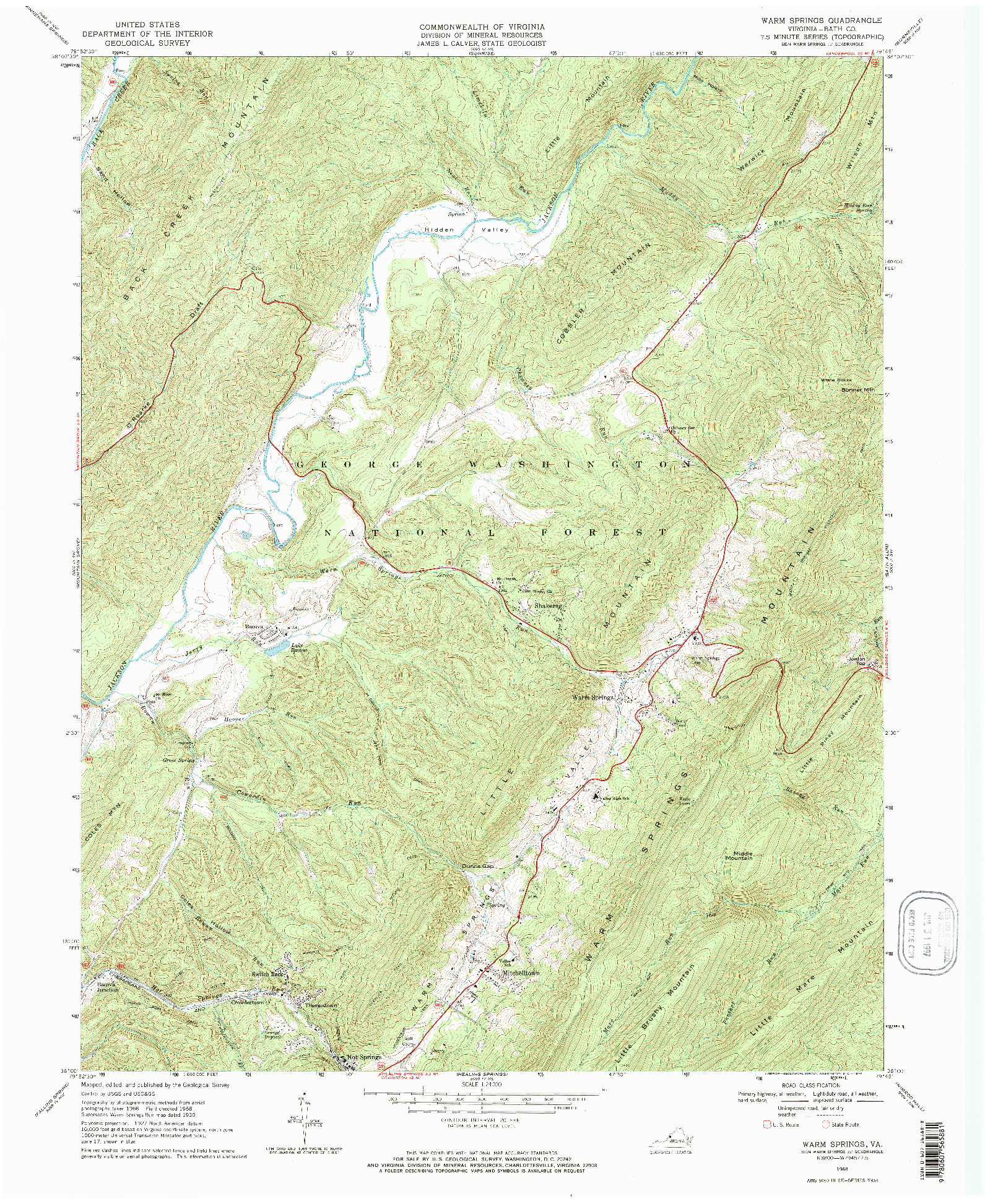 USGS 1:24000-SCALE QUADRANGLE FOR WARM SPRINGS, VA 1968