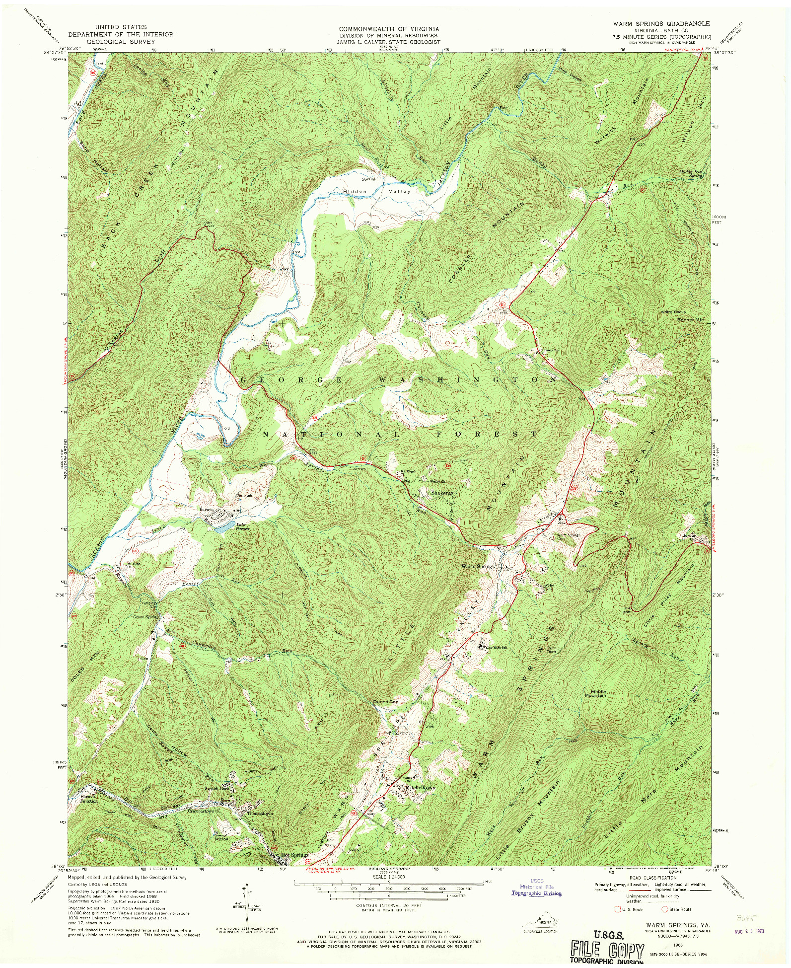 USGS 1:24000-SCALE QUADRANGLE FOR WARM SPRINGS, VA 1968