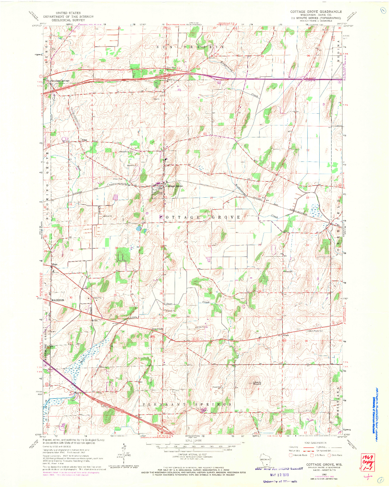 USGS 1:24000-SCALE QUADRANGLE FOR COTTAGE GROVE, WI 1962