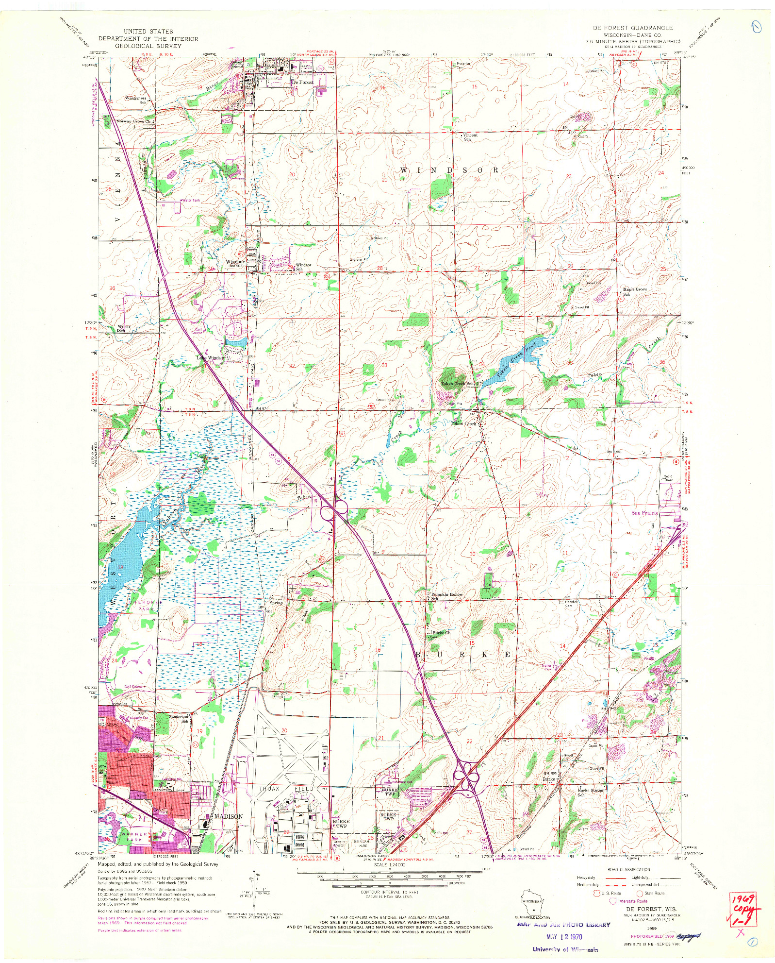 USGS 1:24000-SCALE QUADRANGLE FOR DE FOREST, WI 1959