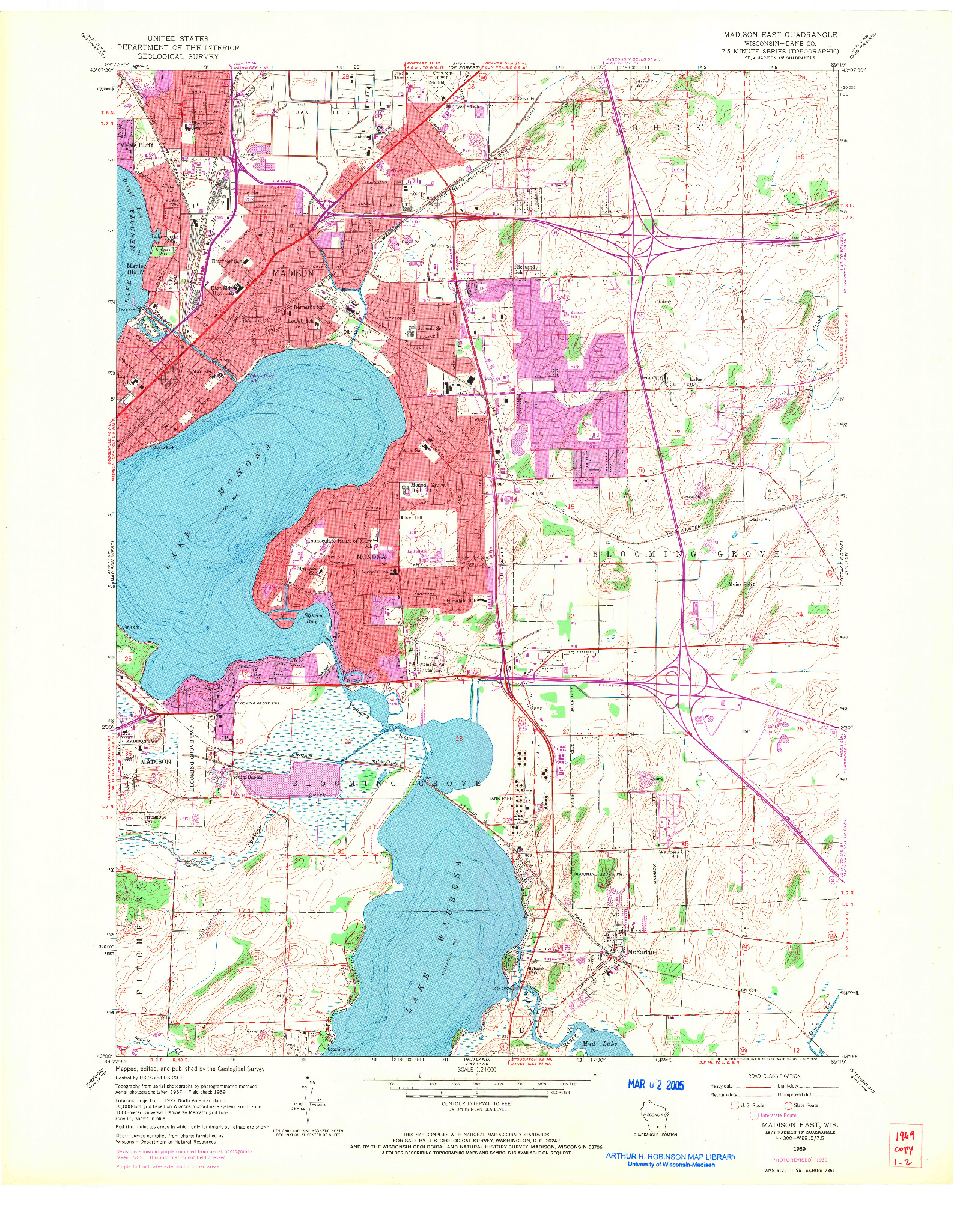 USGS 1:24000-SCALE QUADRANGLE FOR MADISON EAST, WI 1959