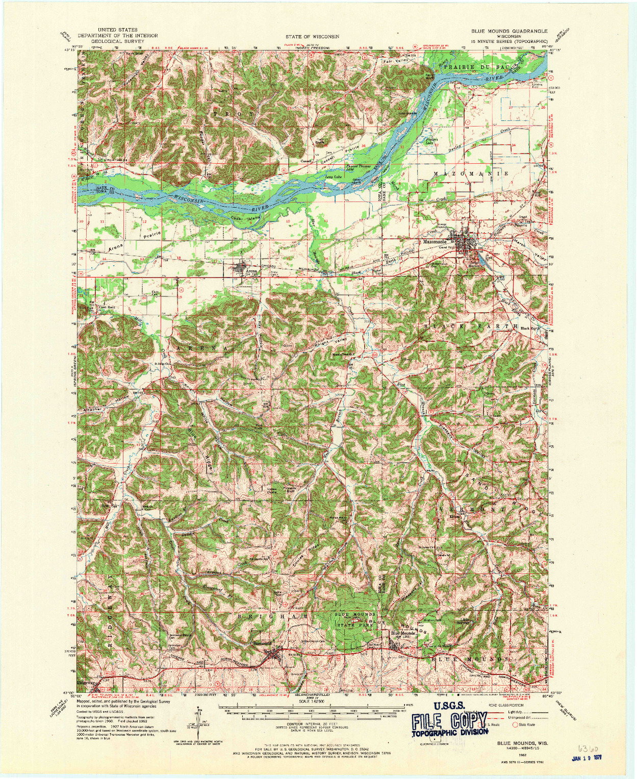 USGS 1:62500-SCALE QUADRANGLE FOR BLUE MOUNDS, WI 1962