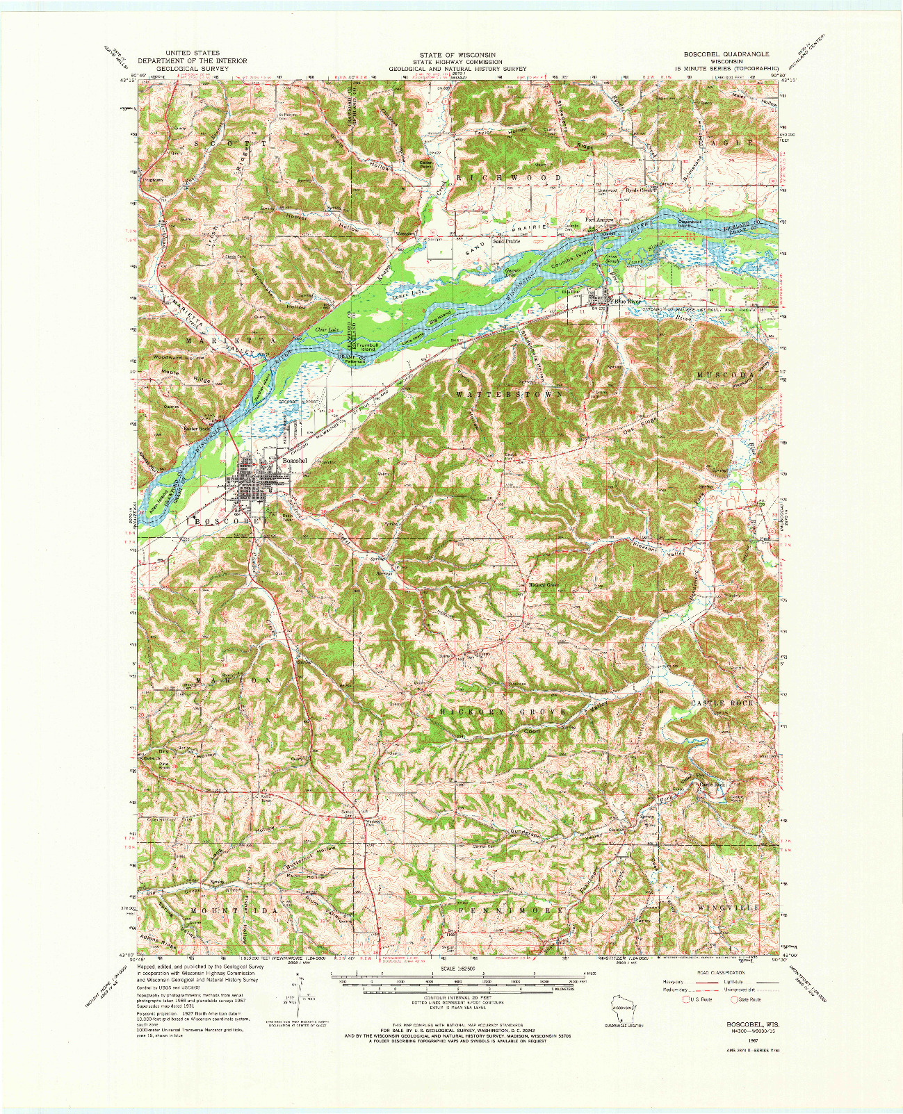 USGS 1:62500-SCALE QUADRANGLE FOR BOSCOBEL, WI 1967