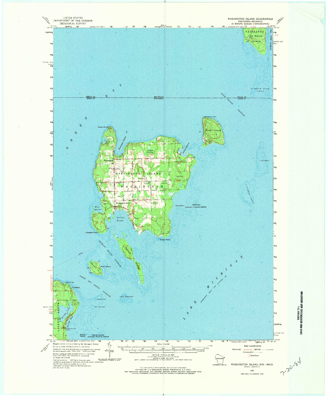 USGS 1:62500-SCALE QUADRANGLE FOR WASHINGTON ISLAND, WI 1960