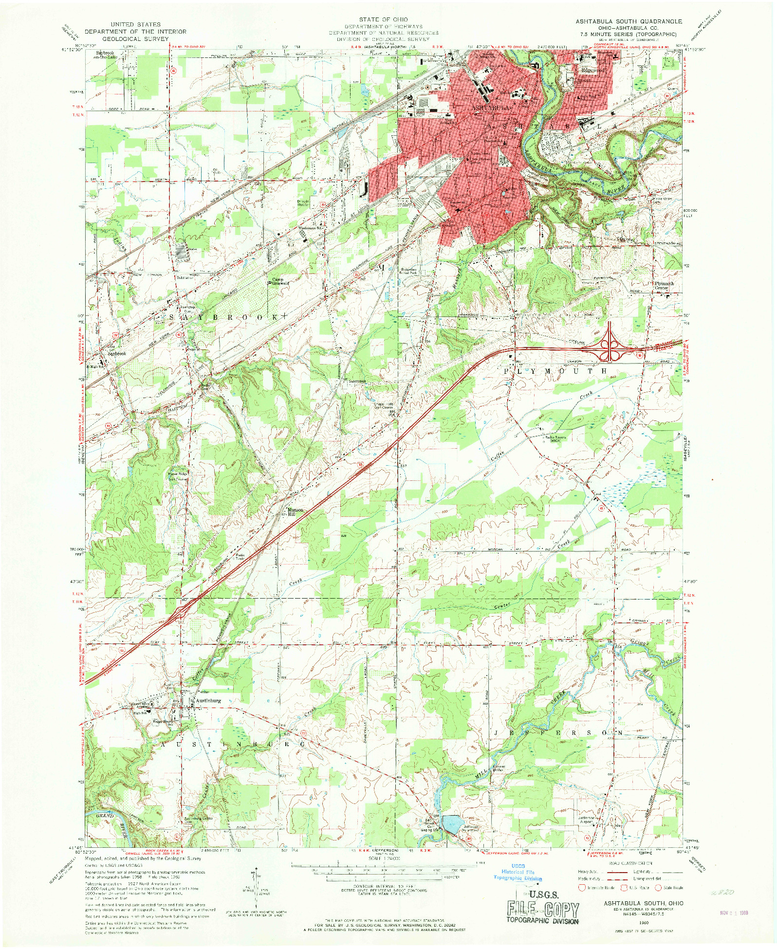 USGS 1:24000-SCALE QUADRANGLE FOR ASHTABULA SOUTH, OH 1960