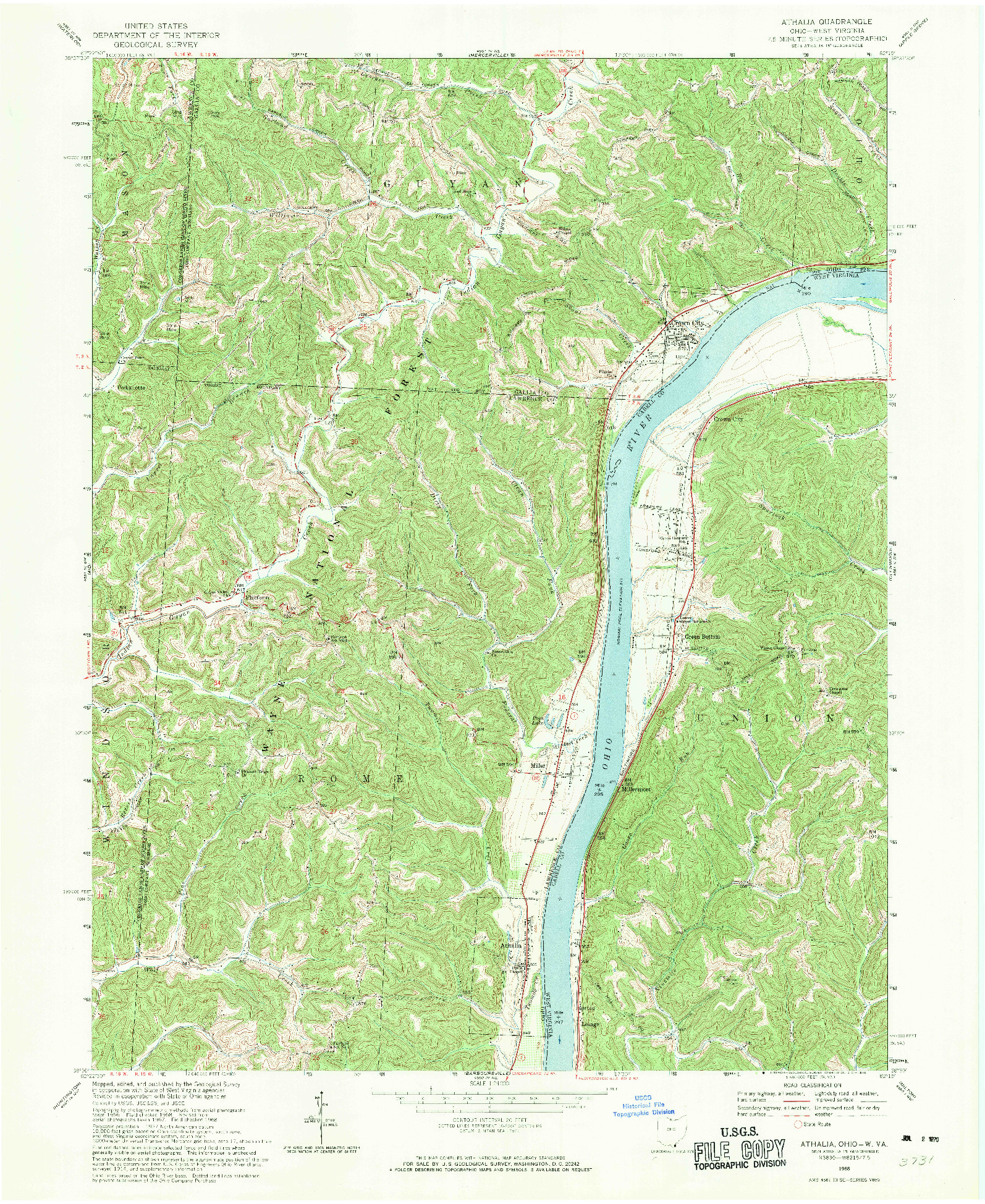 USGS 1:24000-SCALE QUADRANGLE FOR ATHALIA, OH 1968