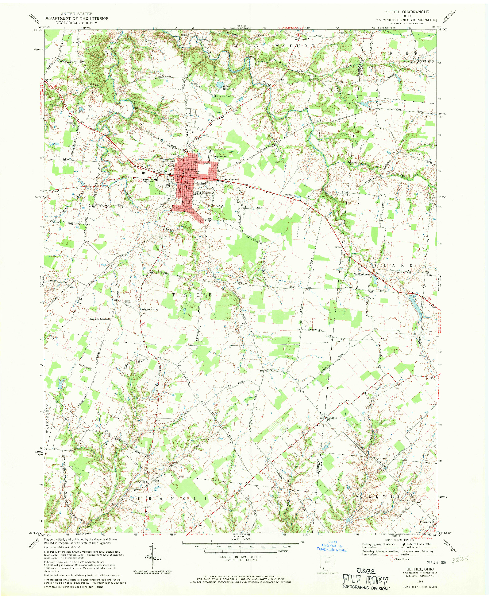 USGS 1:24000-SCALE QUADRANGLE FOR BETHEL, OH 1968