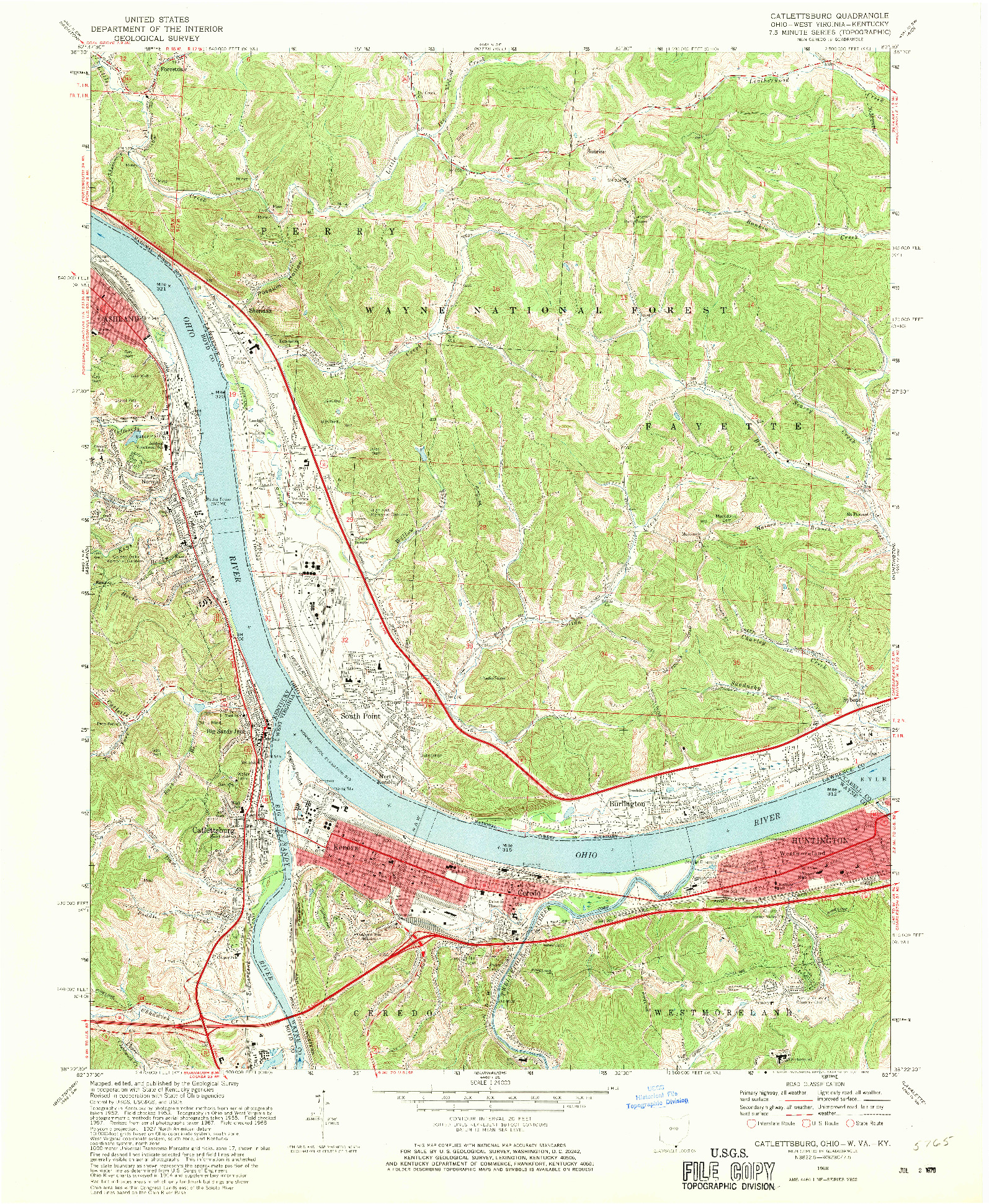 USGS 1:24000-SCALE QUADRANGLE FOR CATLETTSBURG, OH 1968