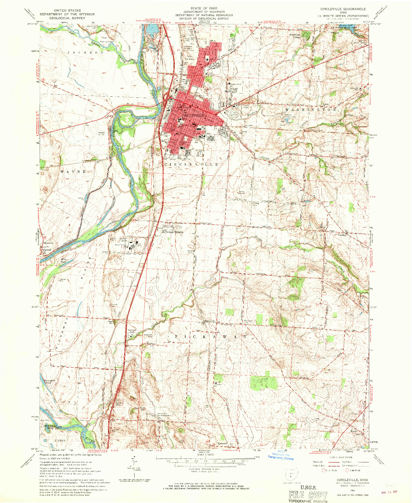 USGS 1:24000-SCALE QUADRANGLE FOR CIRCLEVILLE, OH 1961