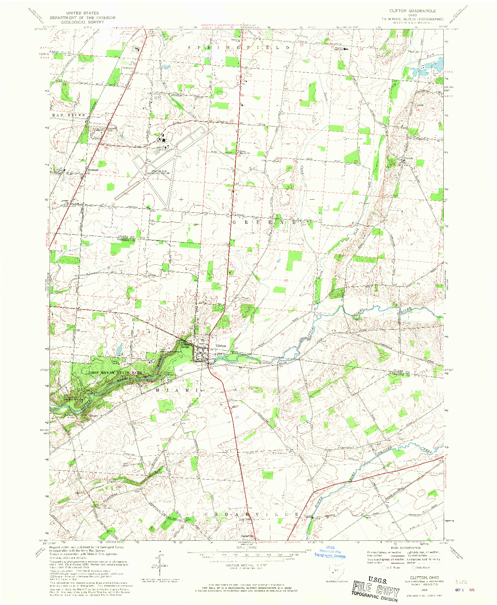 USGS 1:24000-SCALE QUADRANGLE FOR CLIFTON, OH 1968