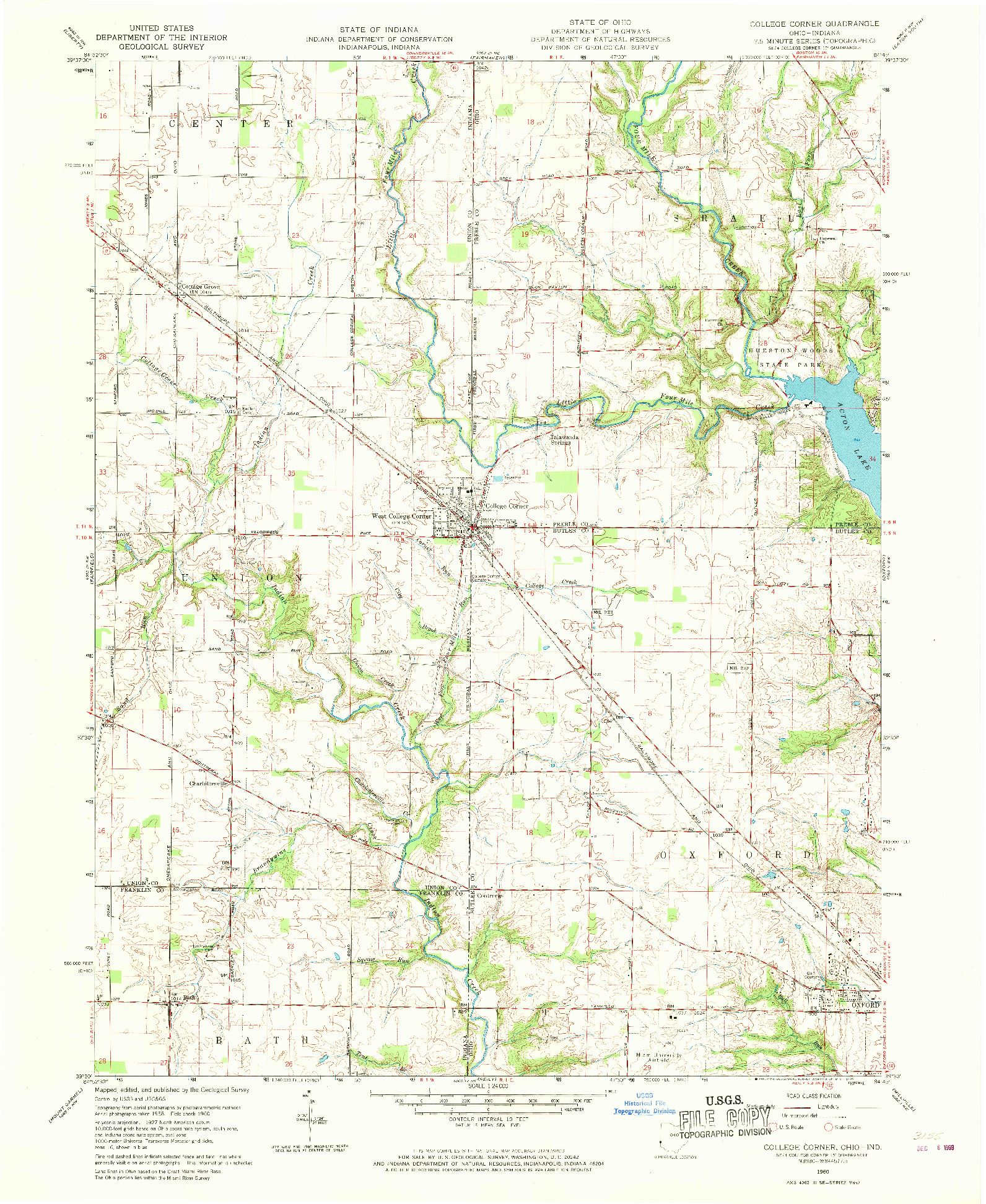 USGS 1:24000-SCALE QUADRANGLE FOR COLLEGE CORNER, OH 1960
