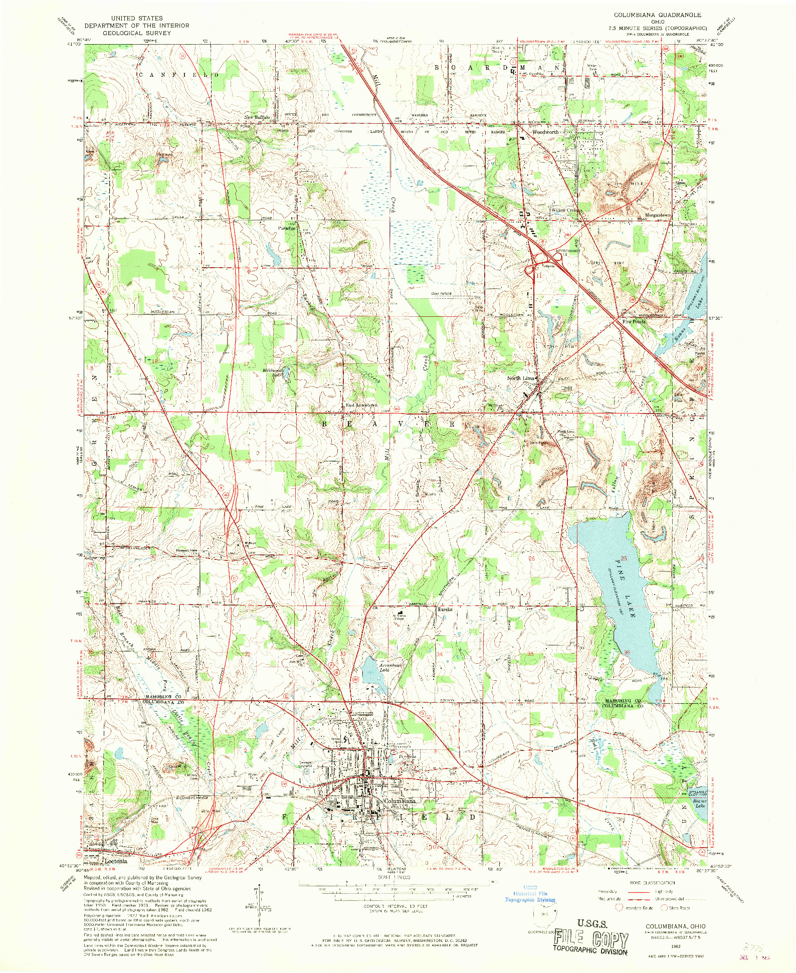 USGS 1:24000-SCALE QUADRANGLE FOR COLUMBIANA, OH 1962