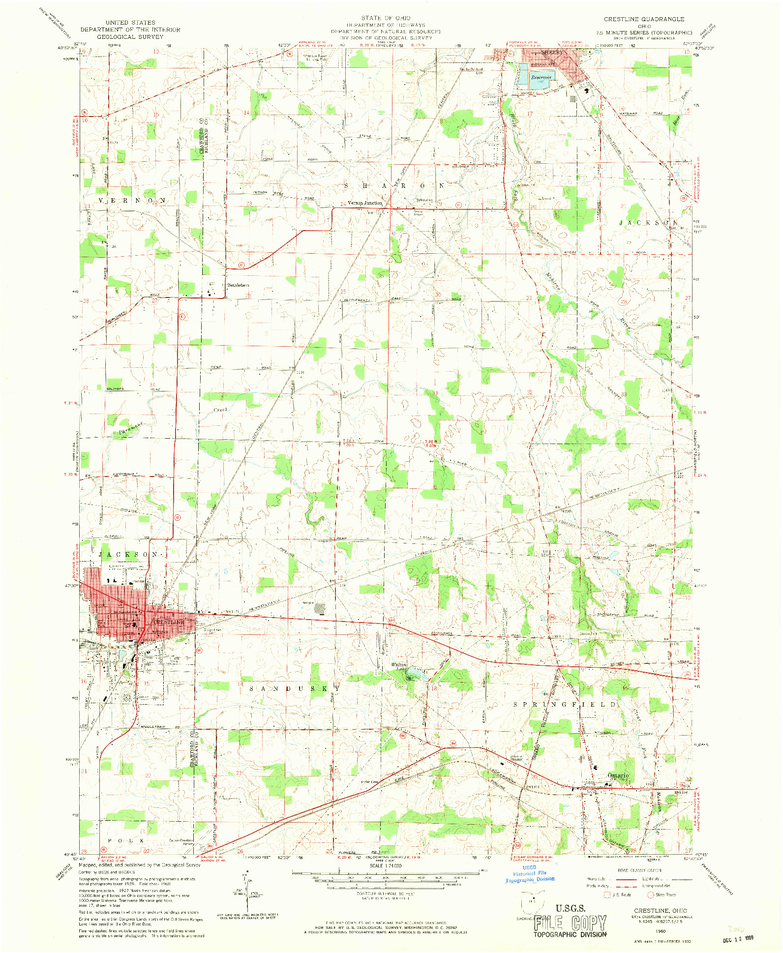 USGS 1:24000-SCALE QUADRANGLE FOR CRESTLINE, OH 1960