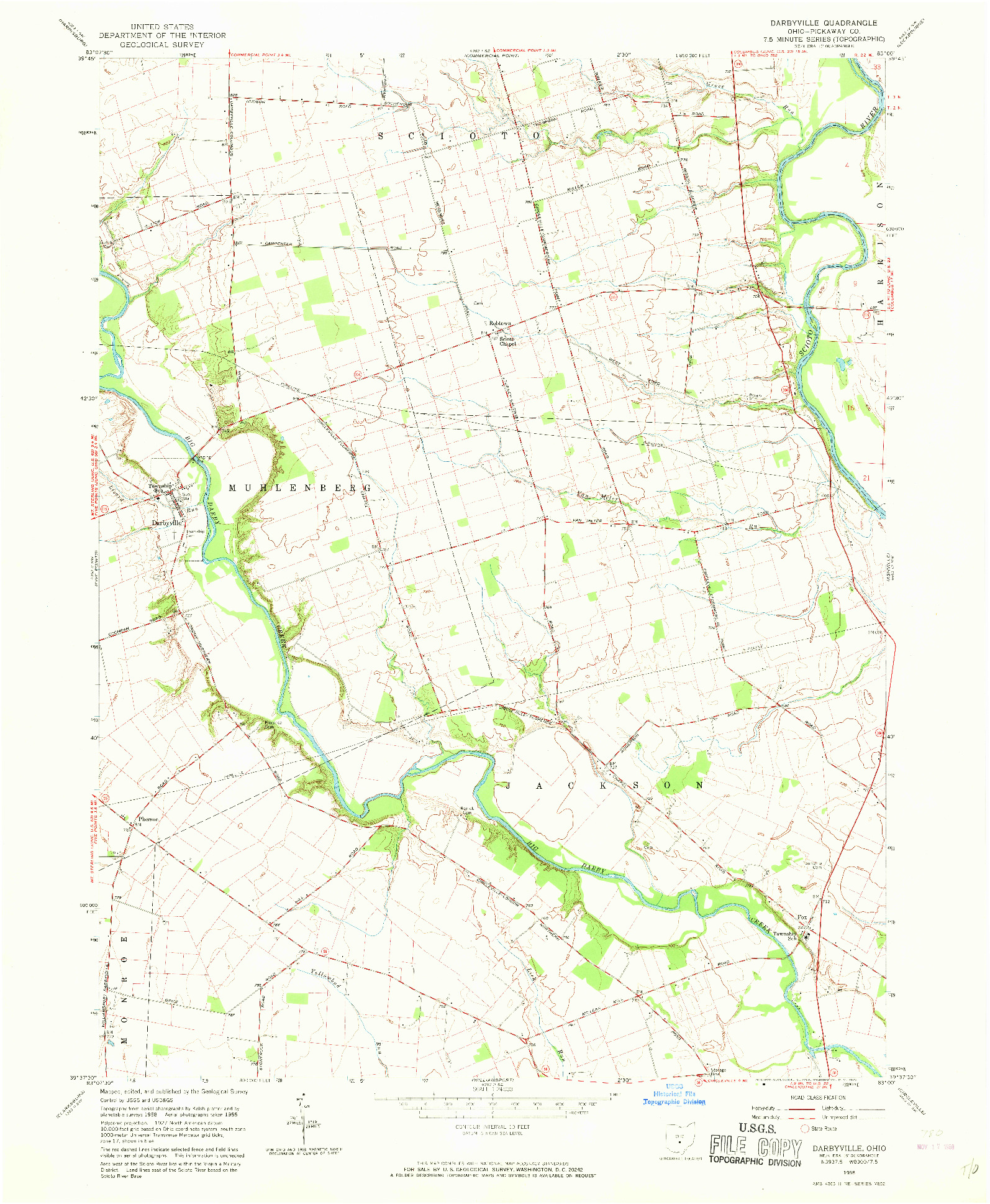 USGS 1:24000-SCALE QUADRANGLE FOR DARBYVILLE, OH 1958