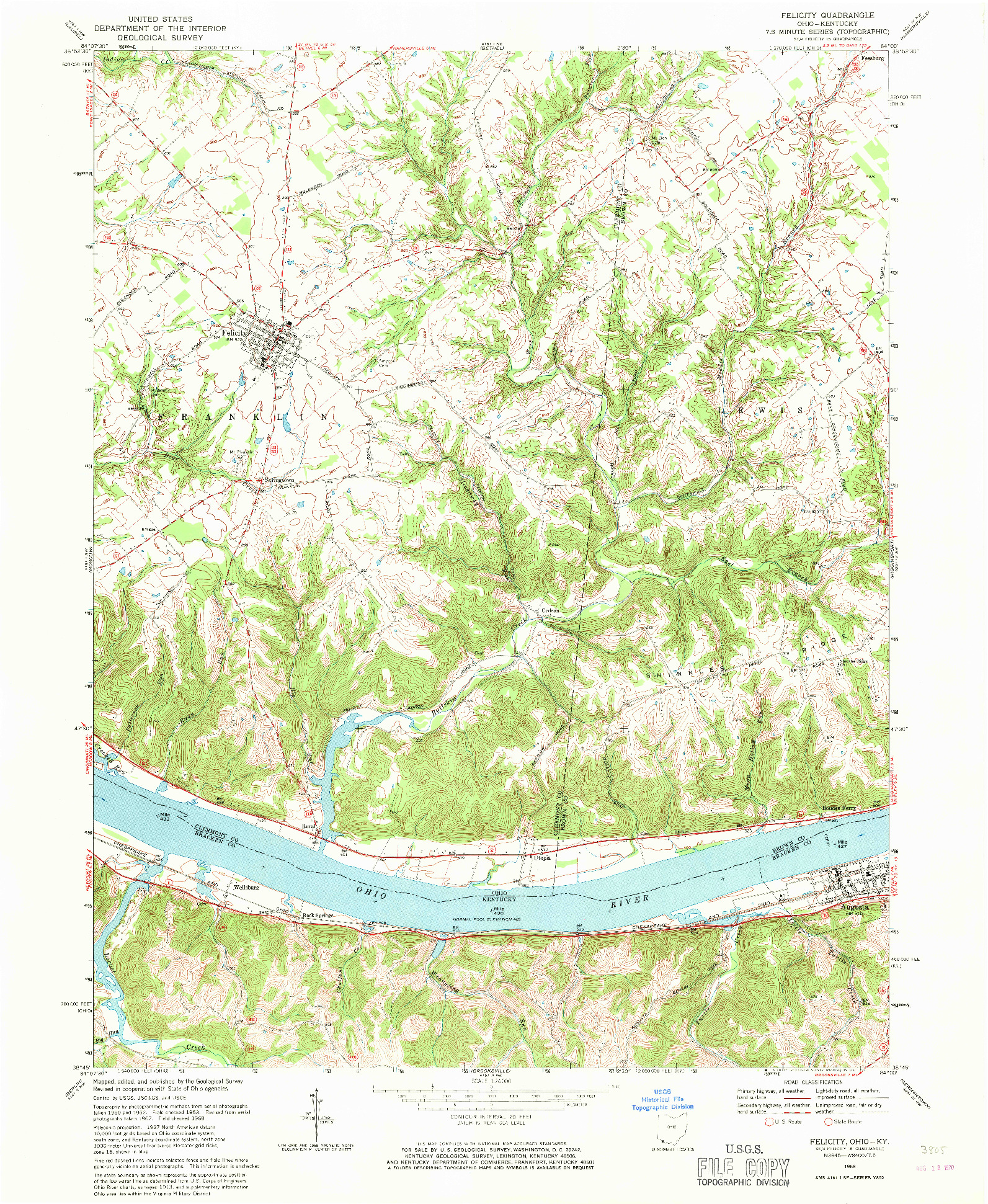 USGS 1:24000-SCALE QUADRANGLE FOR FELICITY, OH 1968