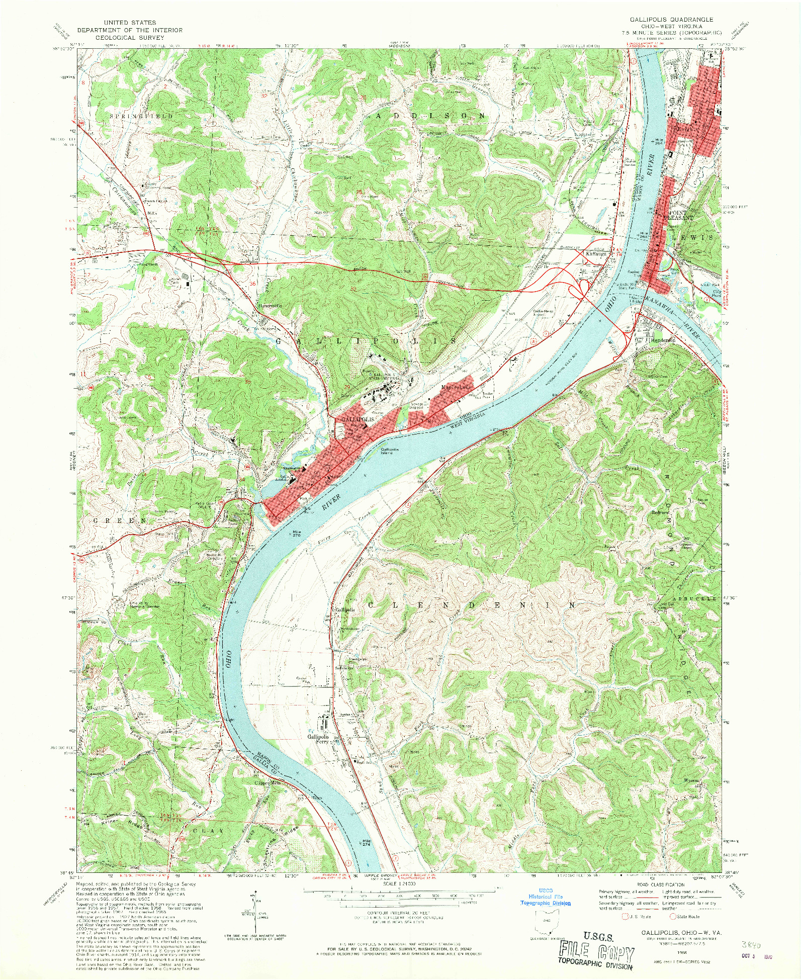 USGS 1:24000-SCALE QUADRANGLE FOR GALLIPOLIS, OH 1968
