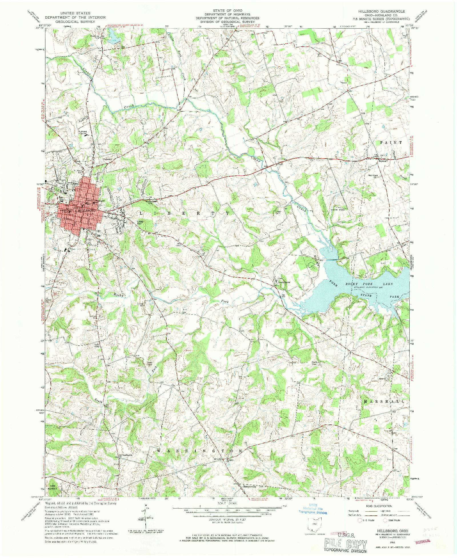 USGS 1:24000-SCALE QUADRANGLE FOR HILLSBORO, OH 1961