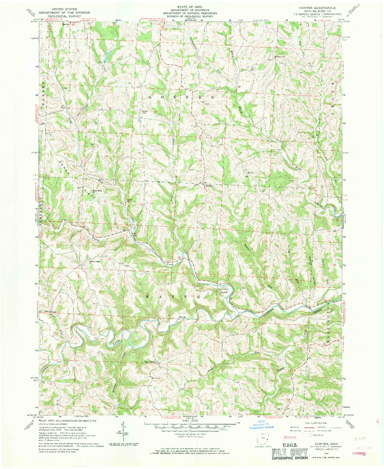 USGS 1:24000-SCALE QUADRANGLE FOR HUNTER, OH 1961