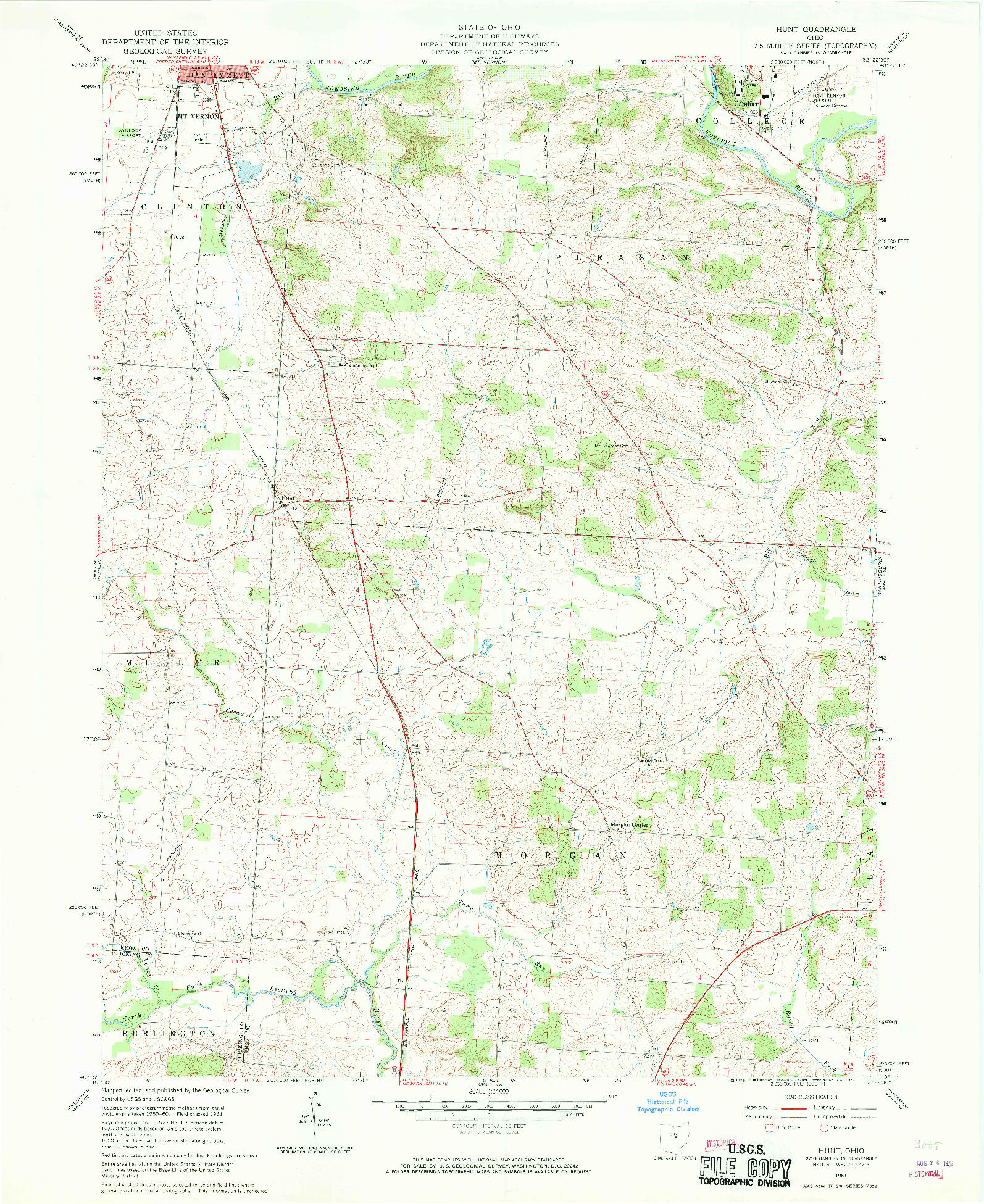 USGS 1:24000-SCALE QUADRANGLE FOR HUNT, OH 1961