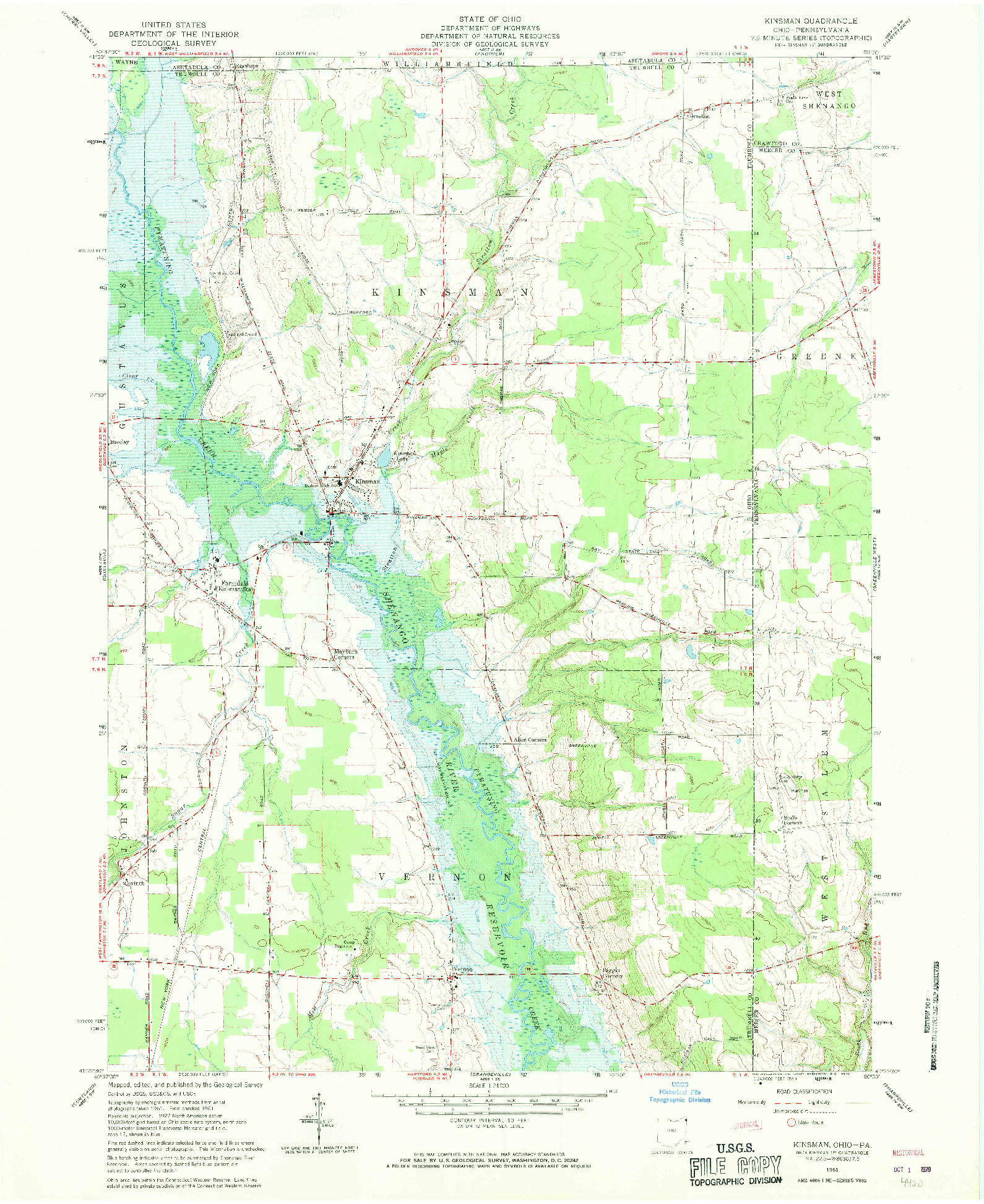 USGS 1:24000-SCALE QUADRANGLE FOR KINSMAN, OH 1961