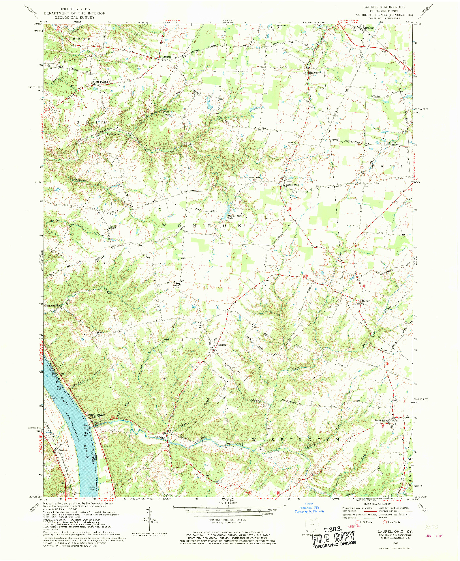 USGS 1:24000-SCALE QUADRANGLE FOR LAUREL, OH 1968