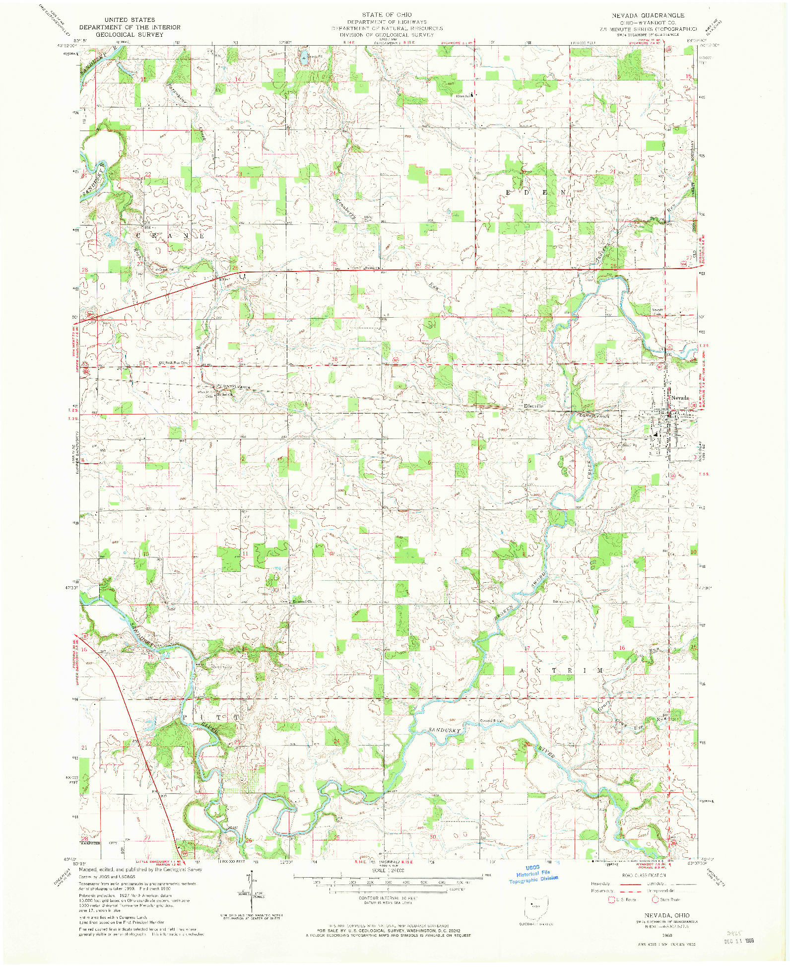 USGS 1:24000-SCALE QUADRANGLE FOR NEVADA, OH 1960